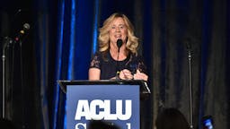 Chrstine Blasey Ford BEVERLY HILLS, CALIFORNIA - NOVEMBER 17: Dr. Christine Blasey Ford speaks onstage during ACLU SoCal's Annual Bill of Rights dinner at the Beverly Wilshire Four Seasons Hotel on November 17, 2019 in Beverly Hills, California. (Photo by Alberto E. Rodriguez/Getty Images)
