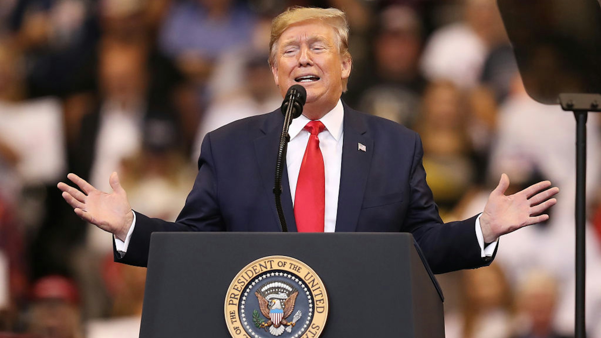 U.S. President Donald Trump speaks during a homecoming campaign rally at the BB&amp;T Center on November 26, 2019 in Sunrise, Florida. President Trump continues to campaign for re-election in the 2020 presidential race. )