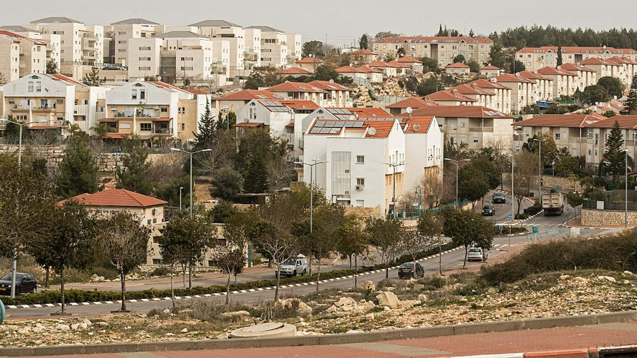 This photo taken on January 25, 2017 shows a partial view of the Israeli settlement of Ariel near the West Bank city of Nablus on January 25, 2017. Israel has approved the construction of 2,500 settler homes in the occupied West Bank, officials said on January 24, 2017, making good on promises to expand such building following the election of US President Donald Trump.