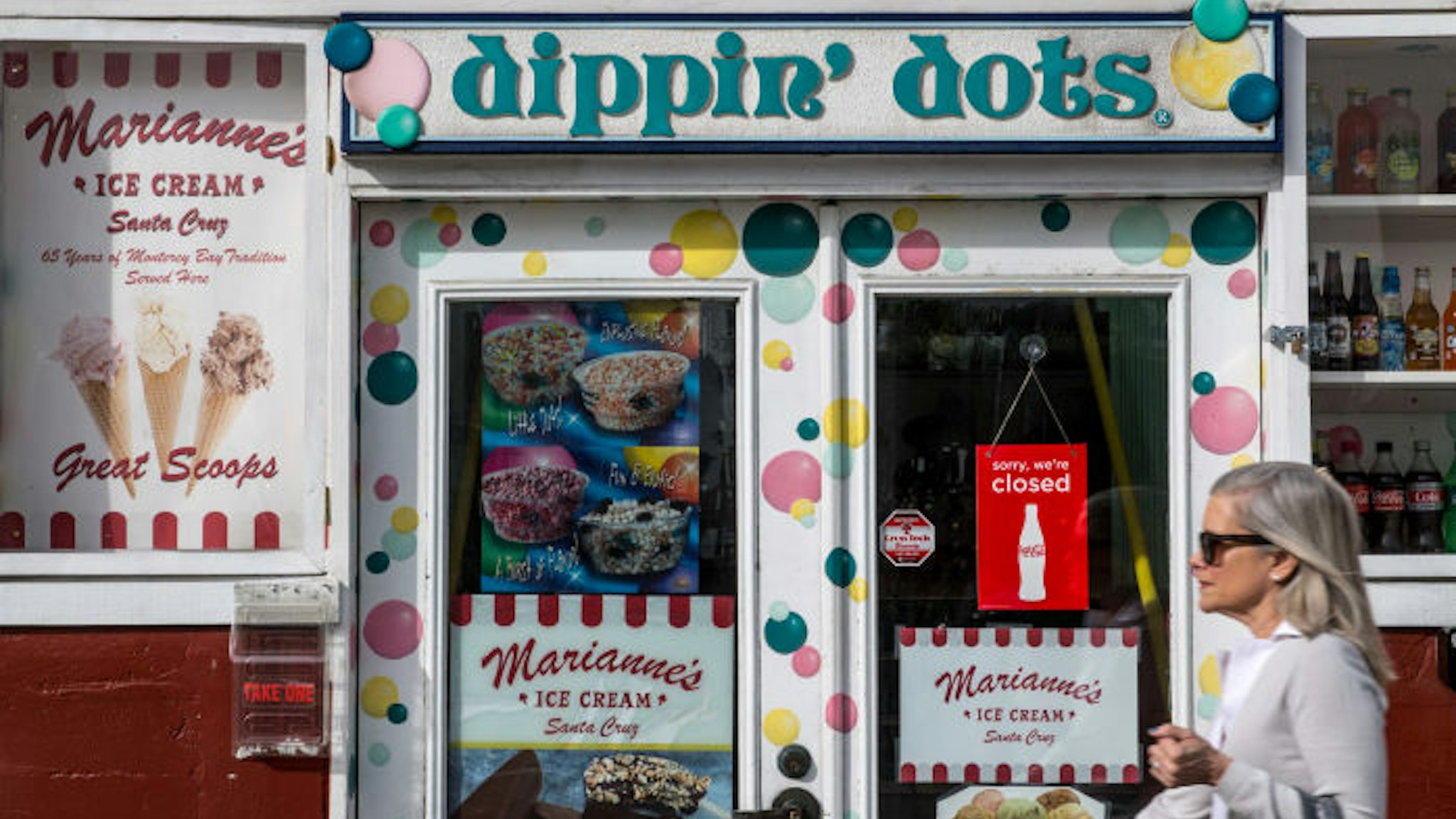 A "dippin' dots" ice cream shop is viewed in Cannery Row on April 10, 2018, in Monterey, California.