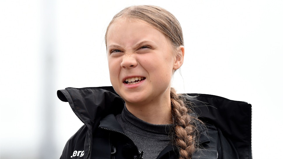 Climate change activist Greta Thunberg speaks at a press conference before setting sail for New York in the 60ft Malizia II yacht from Mayflower Marina, on August 14, 2019 in Plymouth, England. Greta Thunberg is a teenage activist born in Sweden in 2003. She began protesting outside the Belgian Parliament aged 15 and started the School Strike for Climate movement which has gained global popularity seeing school students campaigning against Climate Change on Fridays instead of attending their lessons. Greta has stopped flying as the aviation industry is responsible for 12% of CO2 emissions from all forms of transports. Once in New York she will attend a climate change conference.