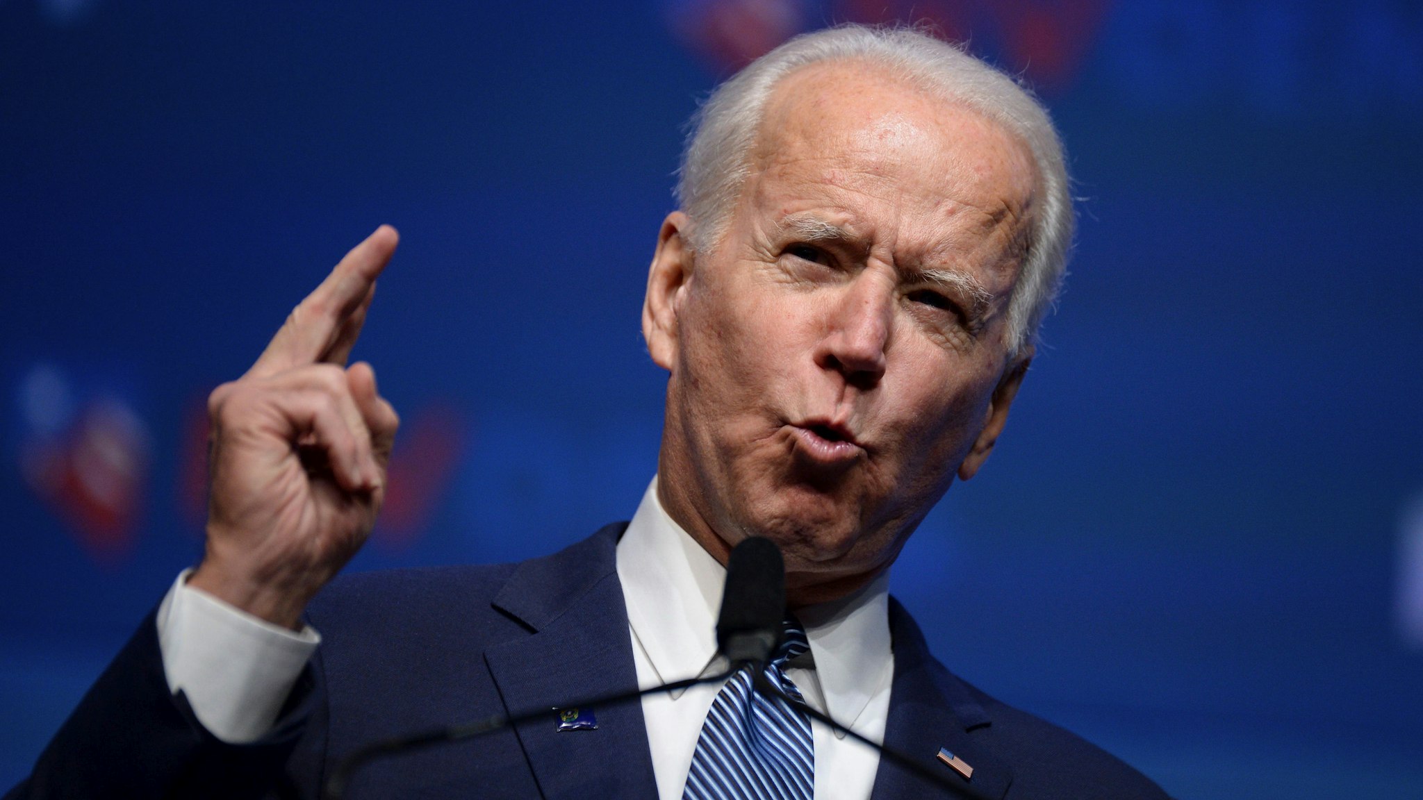 Democratic presidential hopeful former Vice President Joe Biden speaks on stage at "First in the West" event in Las Vegas, Nevada on November 17, 2019.