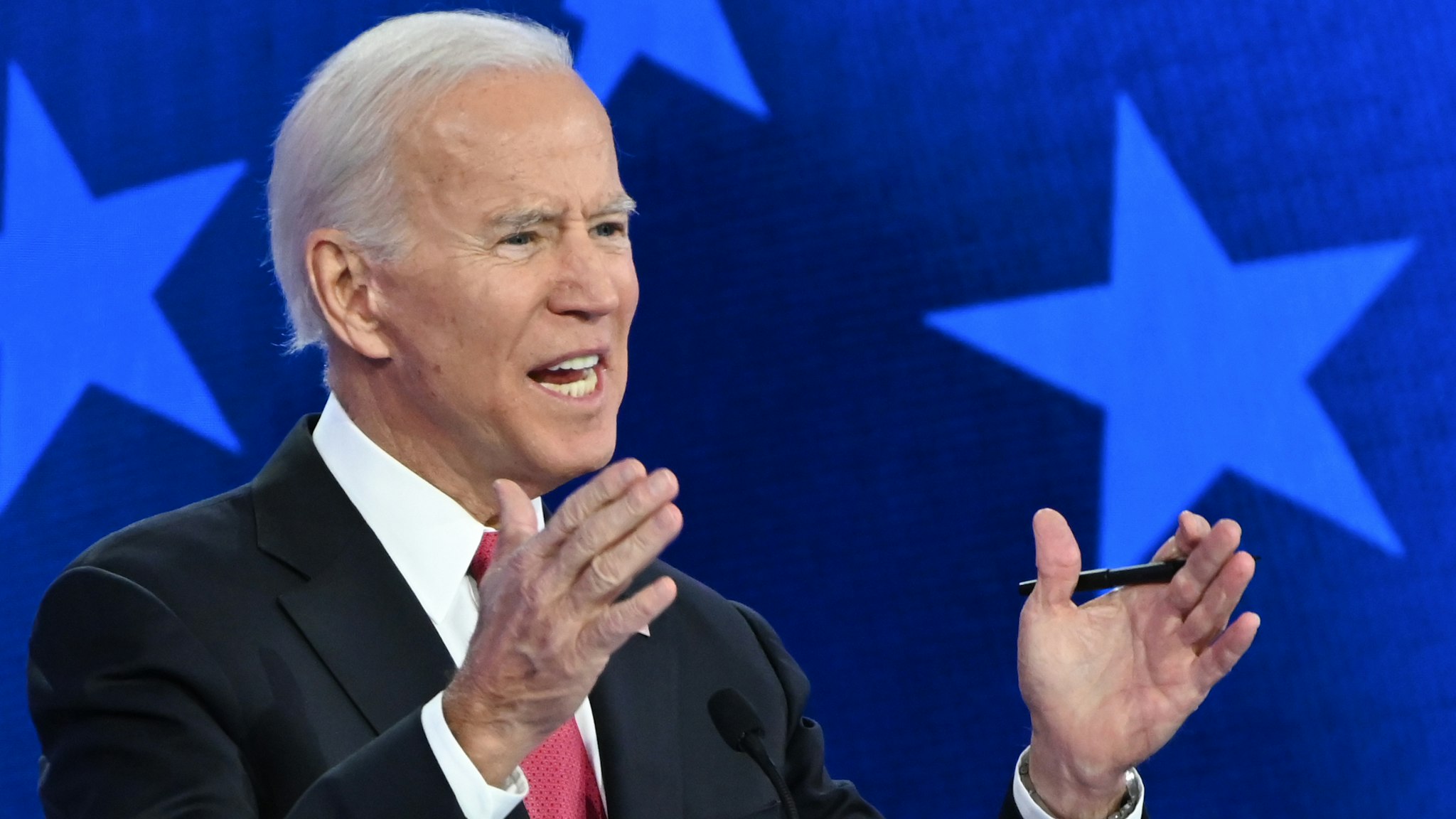 Democratic presidential hopeful Former Vice President Joe Biden speaks during the fifth Democratic primary debate of the 2020 presidential campaign season co-hosted by MSNBC and The Washington Post at Tyler Perry Studios in Atlanta, Georgia on November 20, 2019.