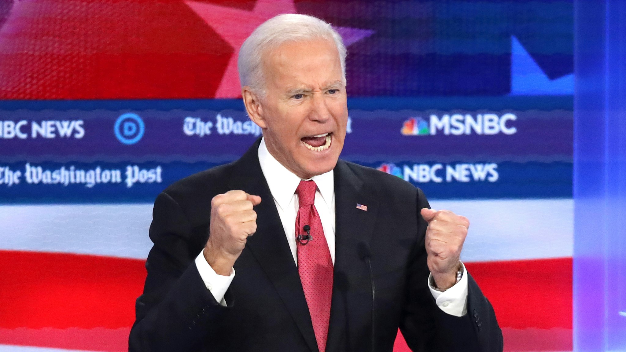 Former Vice President Joe Biden speaks during the Democratic Presidential Debate at Tyler Perry Studios November 20, 2019 in Atlanta, Georgia. Ten Democratic presidential hopefuls were chosen from the larger field of candidates to participate in the debate hosted by MSNBC and The Washington Post.