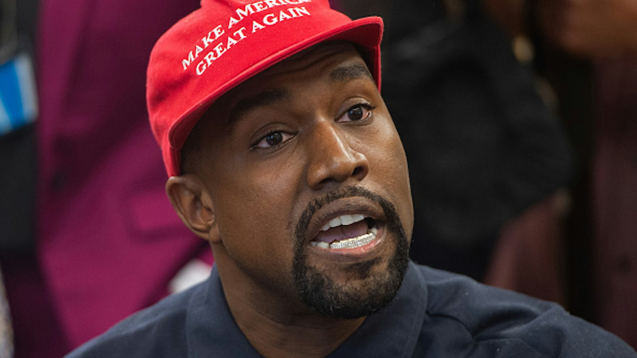 Rapper Kanye West speaks during his meeting with US President Donald Trump in the Oval Office of the White House in Washington, DC, on October 11, 2018.