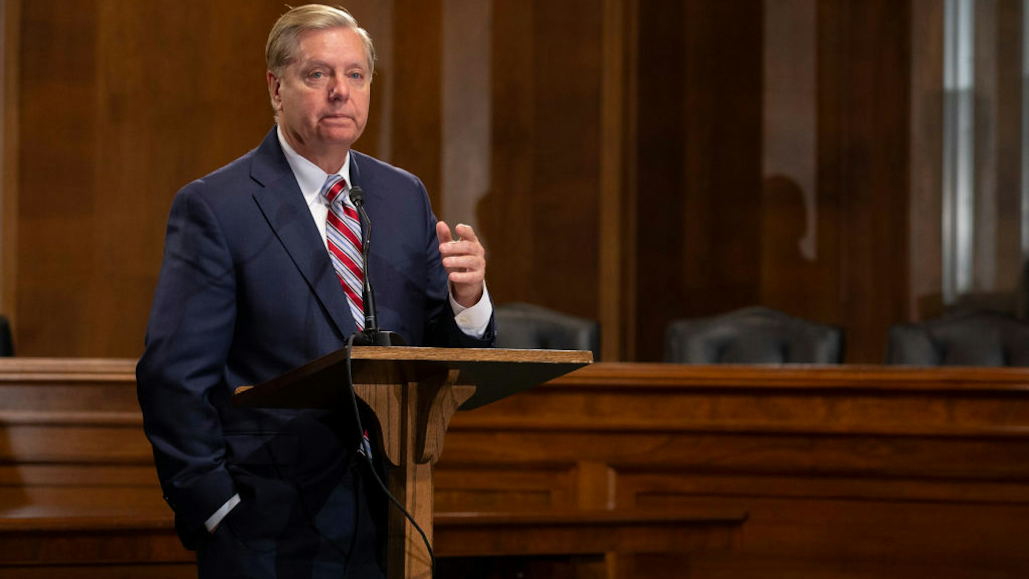 Lindsey Graham speaks at a news conference proposing legislation to address the crisis at the southern border