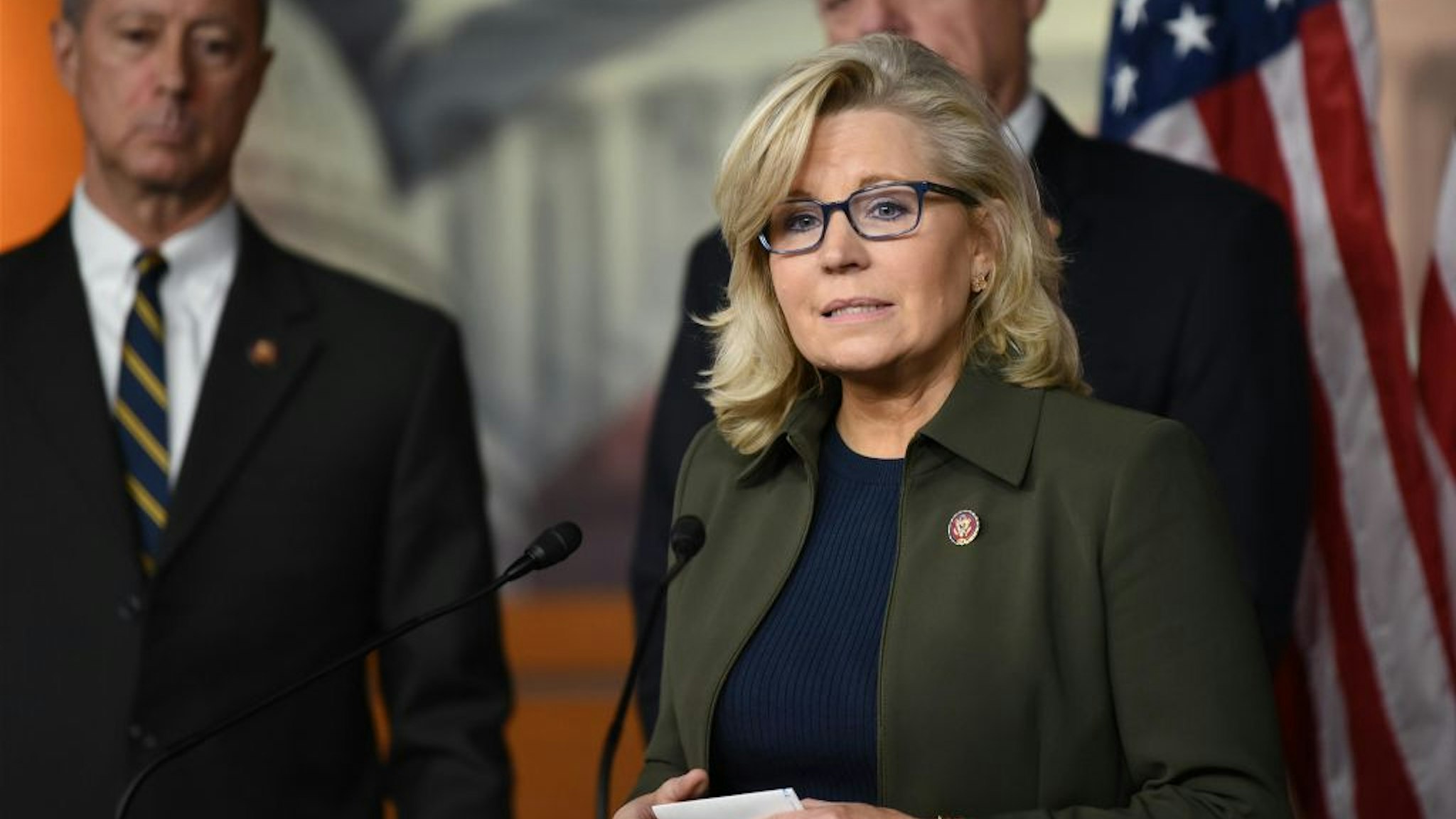 Liz Cheney speaks speaks during a news conference at the U.S. Capitol