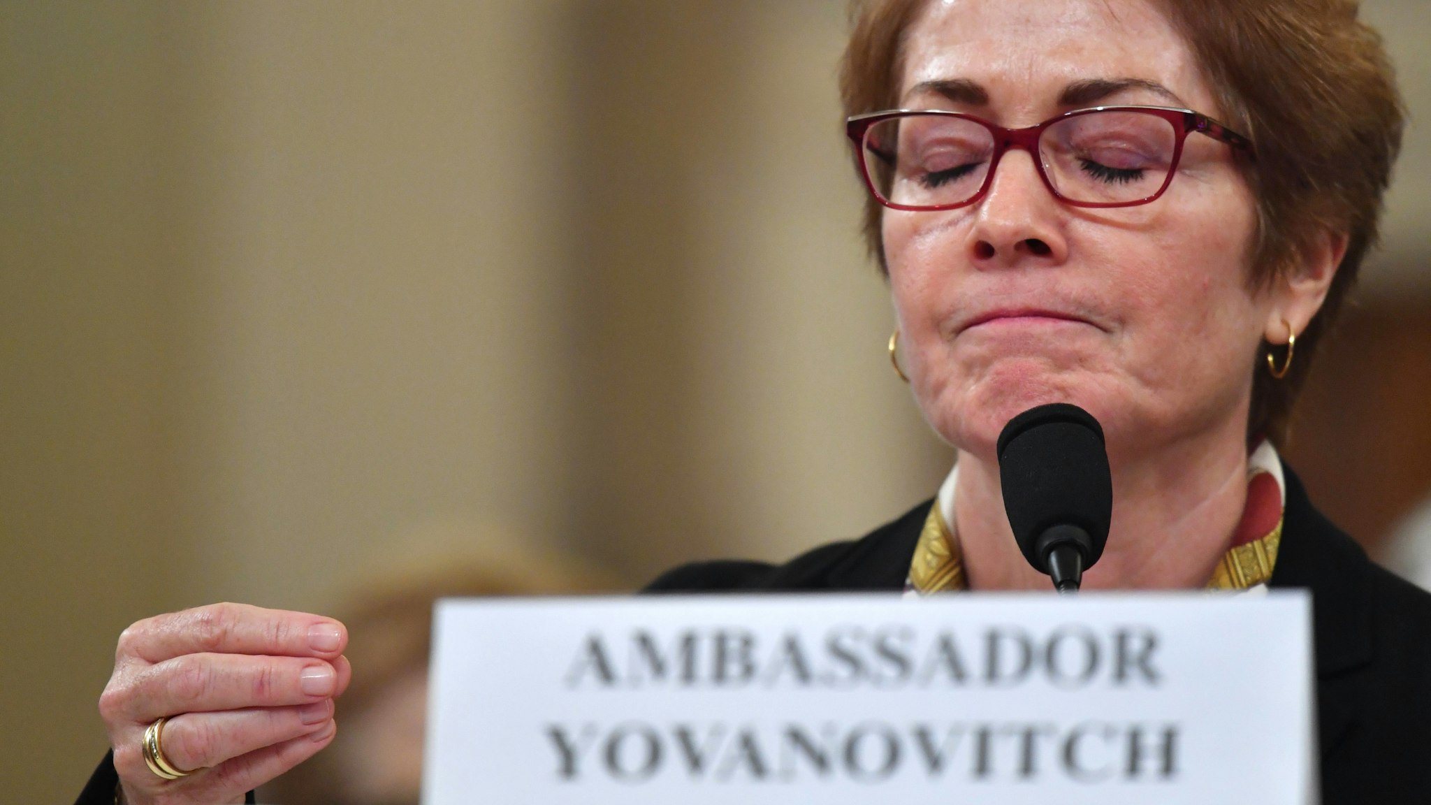 Former US Ambassador to the Ukraine Marie Yovanovitch testifies before the House Permanent Select Committee on Intelligence as part of the impeachment inquiry into US President Donald Trump, on Capitol Hill on November 15, 2019 in Washington DC. - Public impeachment hearings resume Friday with the testimony of former ambassador to Ukraine Marie Yovanovitch, who says she was ousted because the Trump administration believed she would not go along with plans to pressure Ukraine to investigate Democrat Joe Biden, a potential Trump White House rival in 2020.