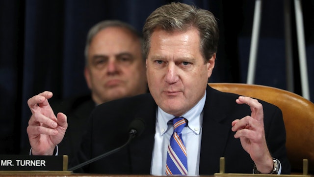 WASHINGTON, DC - NOVEMBER 19: U.S. Rep. Mike Turner (R-OH) questions Ambassador Kurt Volker, former special envoy to Ukraine, and Tim Morrison, a former official at the National Security Council, as they testify before the House Intelligence Committee on Capitol Hill November 19, 2019 in Washington, DC. The committee heard testimony during the third day of open hearings in the impeachment inquiry against U.S. President Donald Trump, whom House Democrats say held back U.S. military aid for Ukraine while demanding it investigate his political rivals.