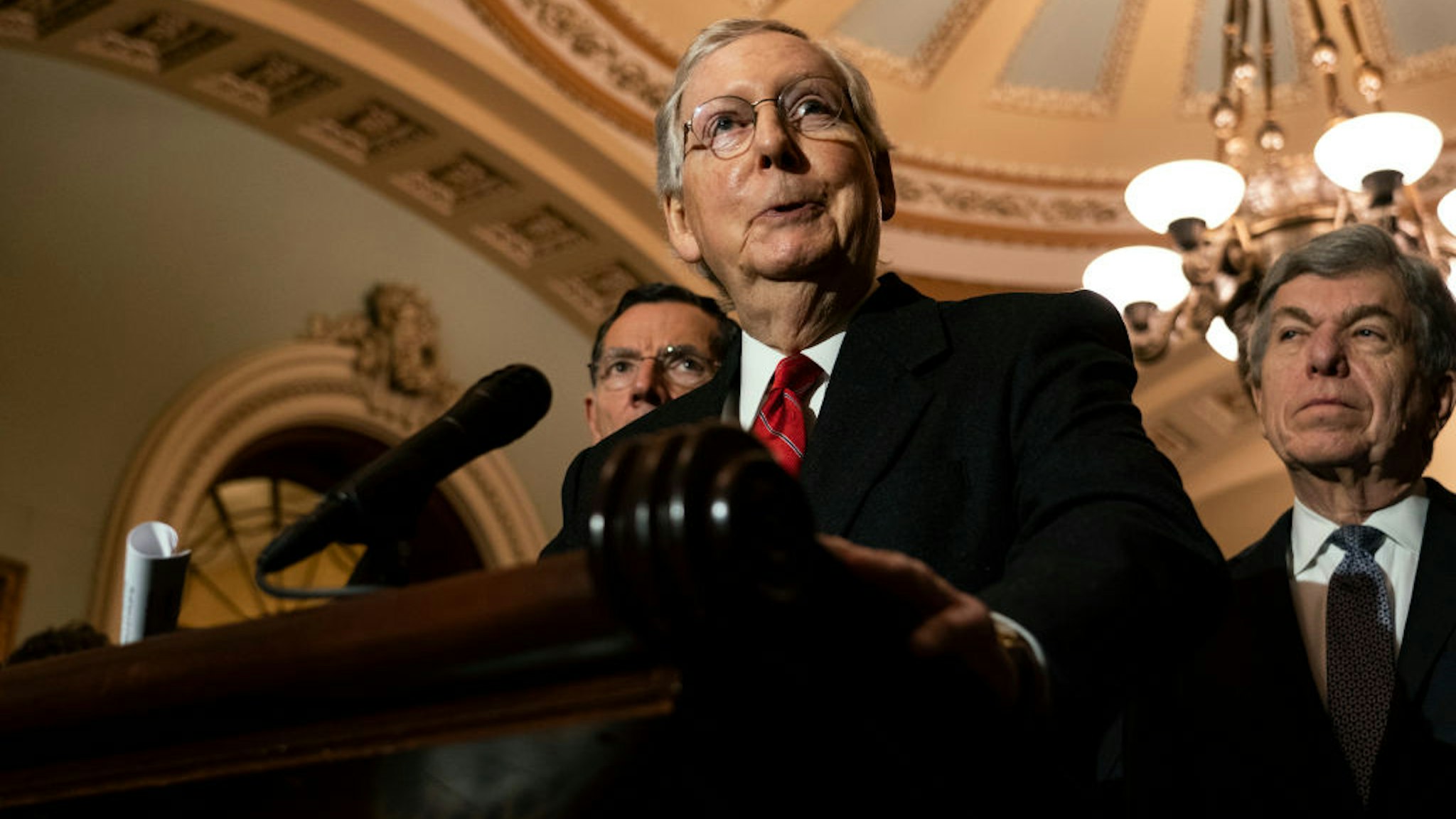 Mitch McConnell speaks during his weekly press conference at the U.S. Capitol