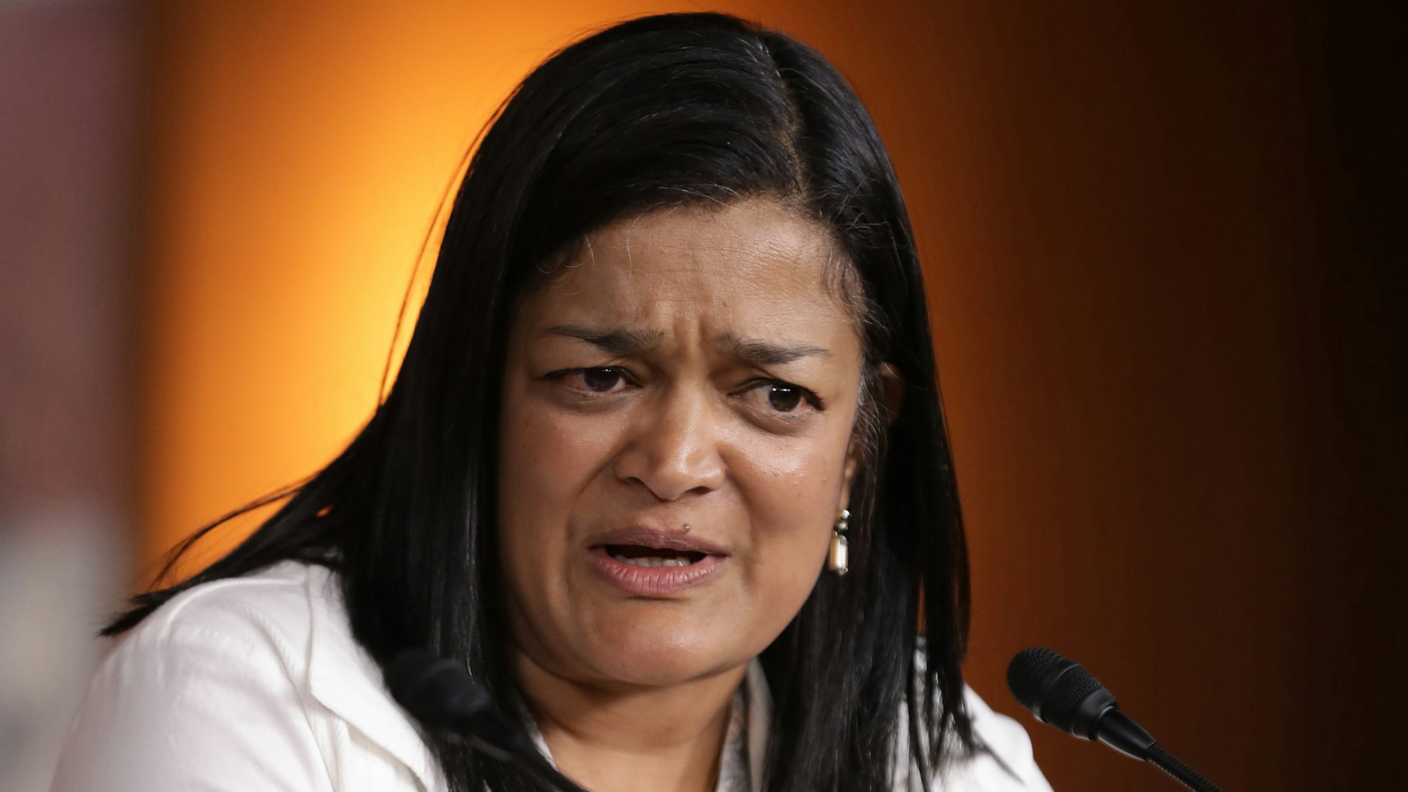 WASHINGTON, DC - MAY 17: Congressional Progressive Caucus co-chair Rep. Pramila Jayapal (D-WA) holds a news conference in the U.S. Capitol Visitors Center May 17, 2019 in Washington, DC. Jayapal and co-chair Rep. Mark Pocan (D-WI) talked about prescription drug prices, the Equality Act and other topics.