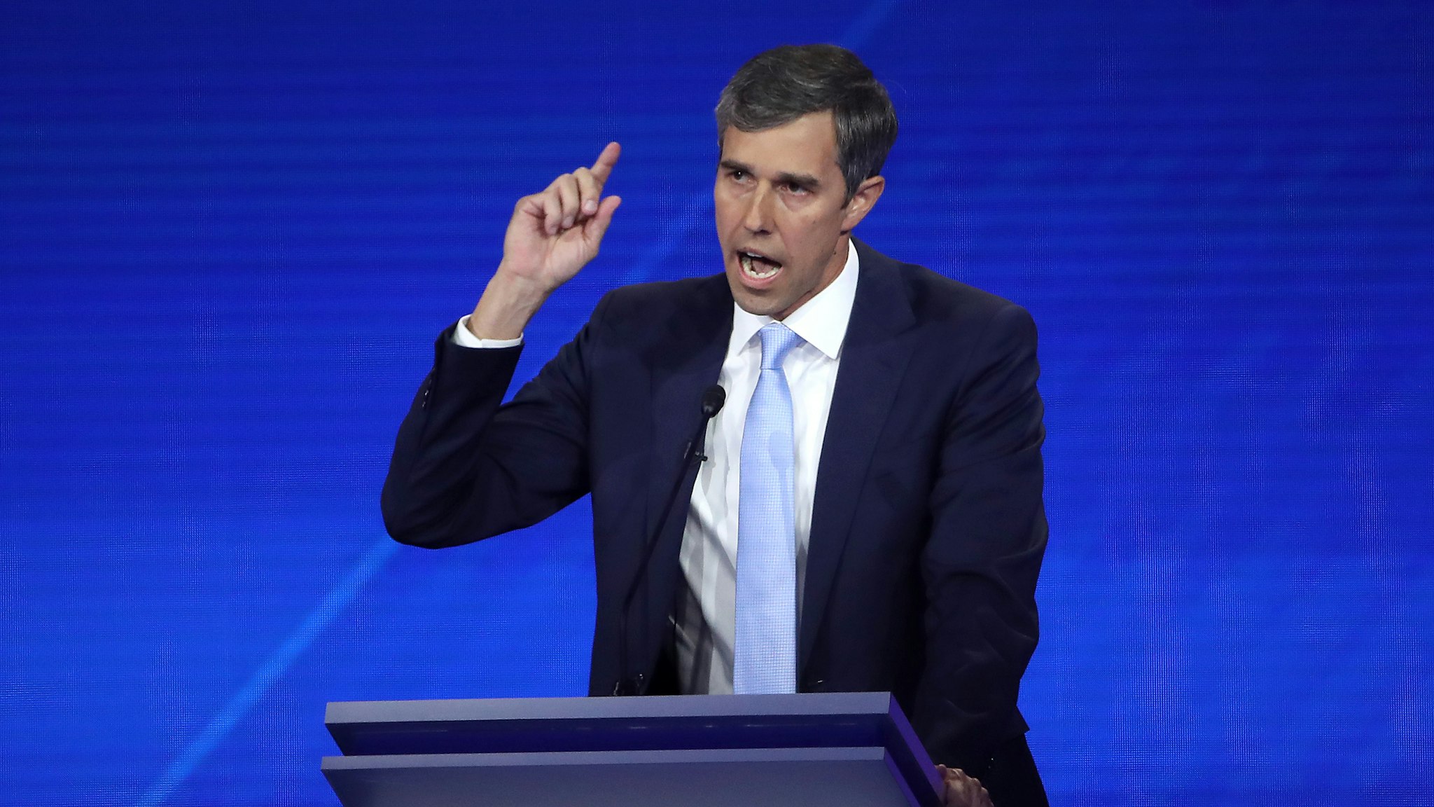 Democratic presidential candidate former Texas congressman Beto O'Rourke speaks during the Democratic Presidential Debate at Texas Southern University's Health and PE Center on September 12, 2019 in Houston, Texas. Ten Democratic presidential hopefuls were chosen from the larger field of candidates to participate in the debate hosted by ABC News in partnership with Univision.