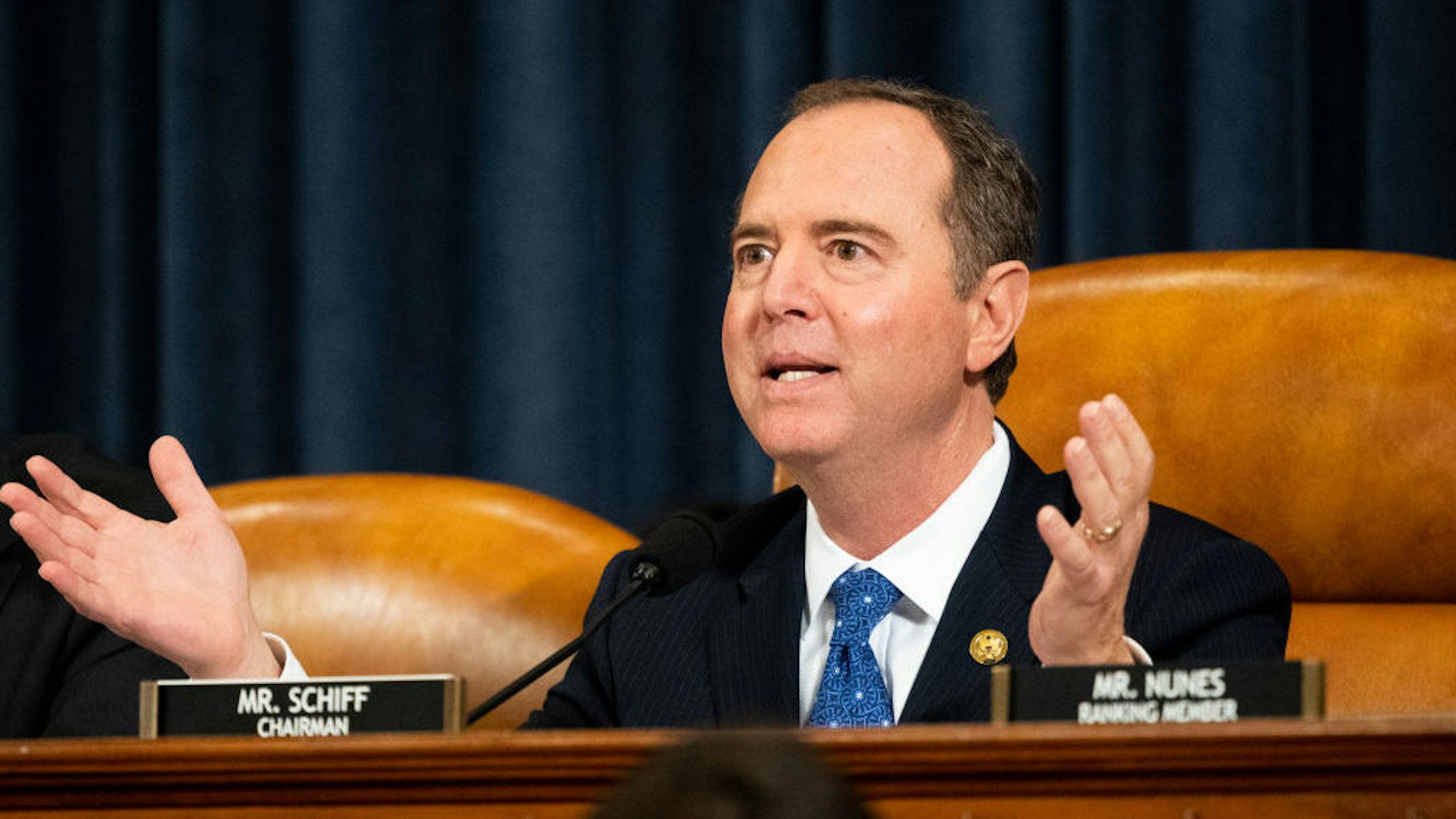 WASHINGTON, D.C., UNITED STATES - NOVEMBER 21 2019: U.S. Representative Adam Schiff (D-CA) attends the Open Hearings on the Impeachment of President Donald Trump of the House Intelligence Committee in Washington.