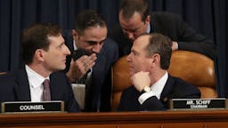 Amb. William Taylor And Deputy Assistant Secretary Of State George Kent Testify At Impeachment Hearing Majority counsel for the House Intelligence Committee Daniel Goldman (lower left) and House Intelligence Committee Chairman Rep. Adam Schiff (lower right) (D-CA) confer as top U.S. diplomat to Ukraine, William B. Taylor Jr., and Deputy Assistant Secretary for European and Eurasian Affairs George P. Kent testify before the House Intelligence Committee in the Longworth House Office Building on Capitol Hill November 13, 2019 in Washington, DC. In the first public impeachment hearings in more than two decades, House Democrats are making a case that President Donald Trump committed extortion, bribery or coercion by trying to enlist Ukraine to investigate political rivals in exchange for military aid and a White House meeting that Ukraine President Volodymyr Zelensky sought with Trump. (