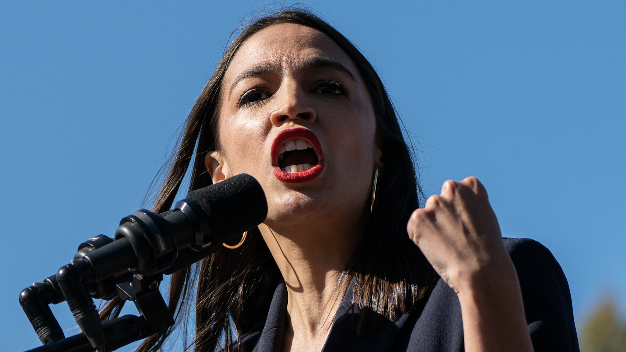Representative Alexandria Ocasio-Cortez, a Democrat from New York, speaks during a rally in the Queens borough of New York, U.S., in Saturday, Oct. 19, 2019. Sanders, weeks after a heart attack that threatened to derail his campaign, is resetting his presidential bid on Saturday with a New York City rally and the endorsement of influential Ocasio-Cortez.