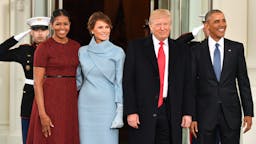 Michelle Obama, Melania Trump, Donald Trump, Barack Obama U.S. President Barack Obama, from right, U.S. President-elect Donald Trump, U.S. First Lady-elect Melania Trump, and U.S. First Lady Michelle Obama stand for a photograph outside of the White House ahead of the 58th presidential inauguration in Washington, D.C., U.S., on Friday, Jan. 20, 2017.