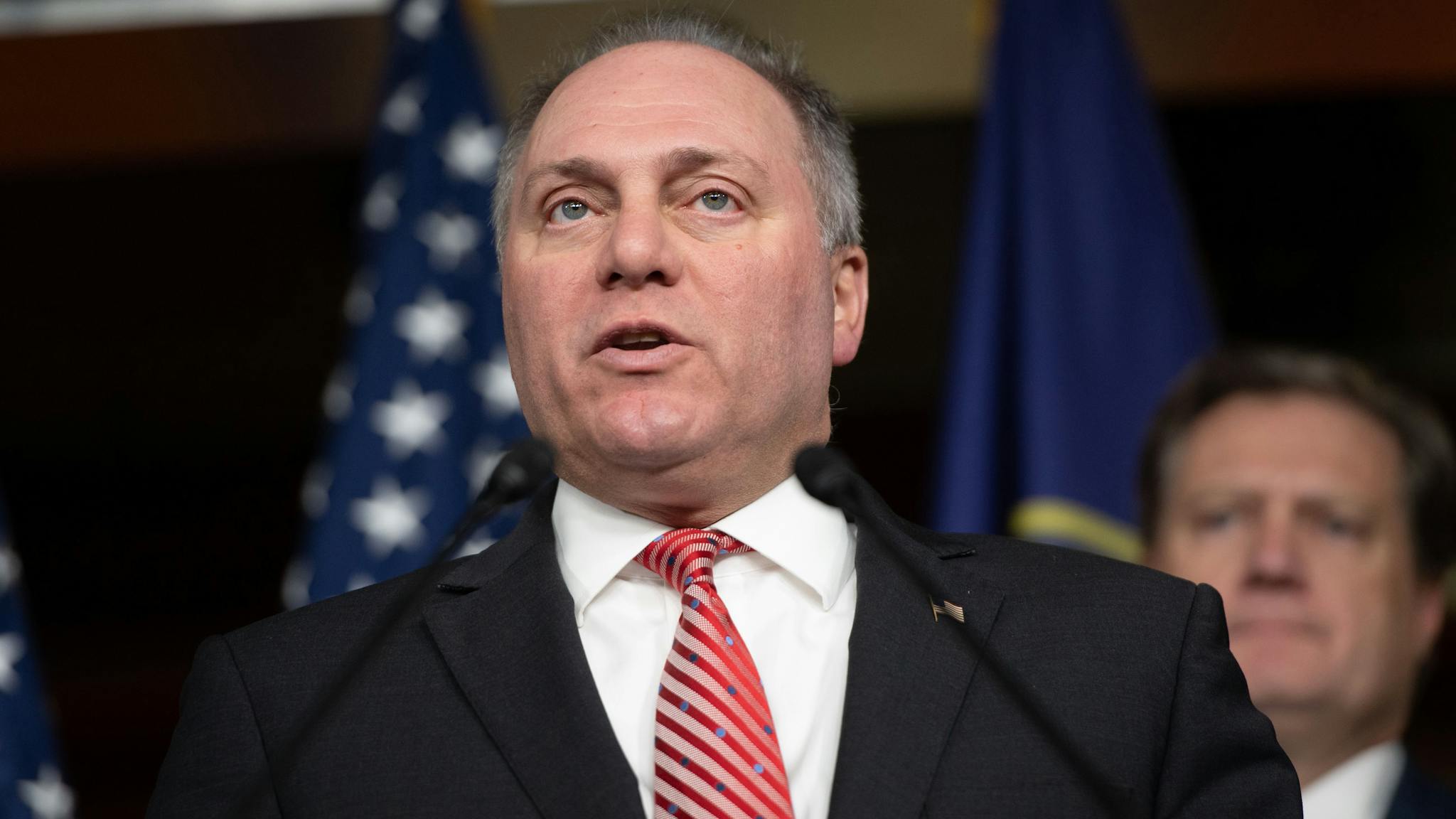 Steve Scalise US House Minority Whip Steve Scalise, Republican of Louisiana, speaks during a press conference on Capitol Hill in Washington, DC, October 22, 2019.