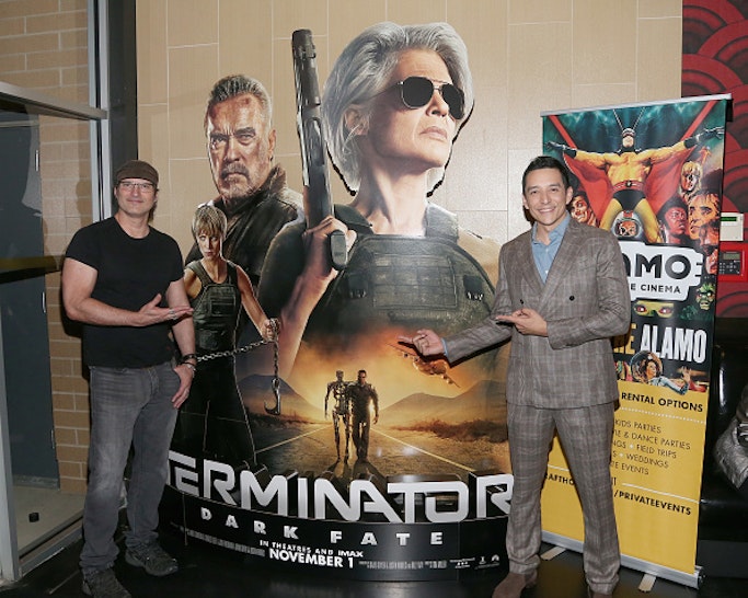 AUSTIN, TEXAS - OCTOBER 29: Gabriel Luna (R) and Robert Rodriguez attend the "Terminator: Dark Fate" Screening at the Alamo Drafthouse Cinema Slaughter Lane on October 29, 2019 in Austin, Texas.