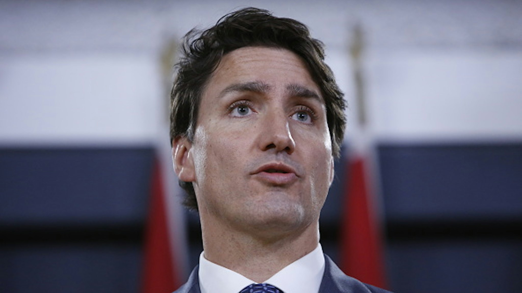 Justin Trudeau, Canada's prime minister, speaks during a news conference in Ottawa, Ontario, Canada, on Wednesday, Oct. 23, 2019. Trudeau, whose Liberals won the most seats in Monday's election but not enough to form a majority, said he had no plans for a formal or informal coalition with any of the smaller parties.