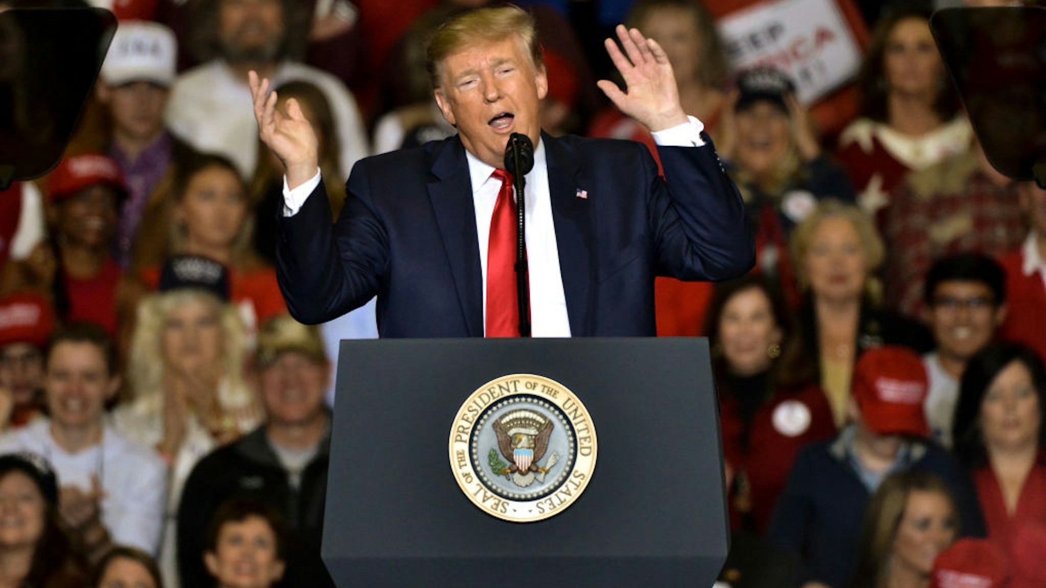 President Donald Trump mocks Beto O'Rourke during a "Keep America Great" campaign rally