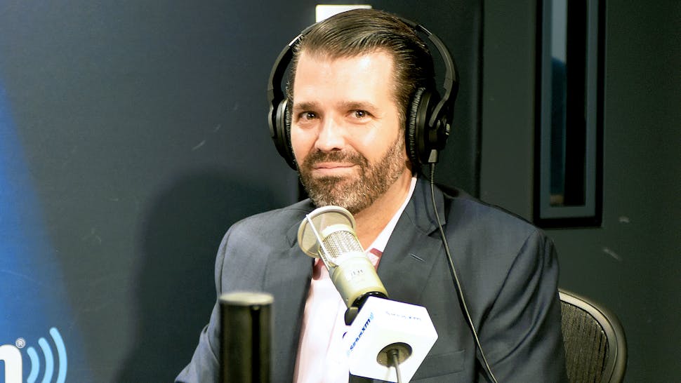Donald Trump Jr OCTOBER 31: (EXCLUSIVE COVERAGE) Donald Trump Jr. visits SiriusXM Studios on October 31, 2019 in New York City. (
