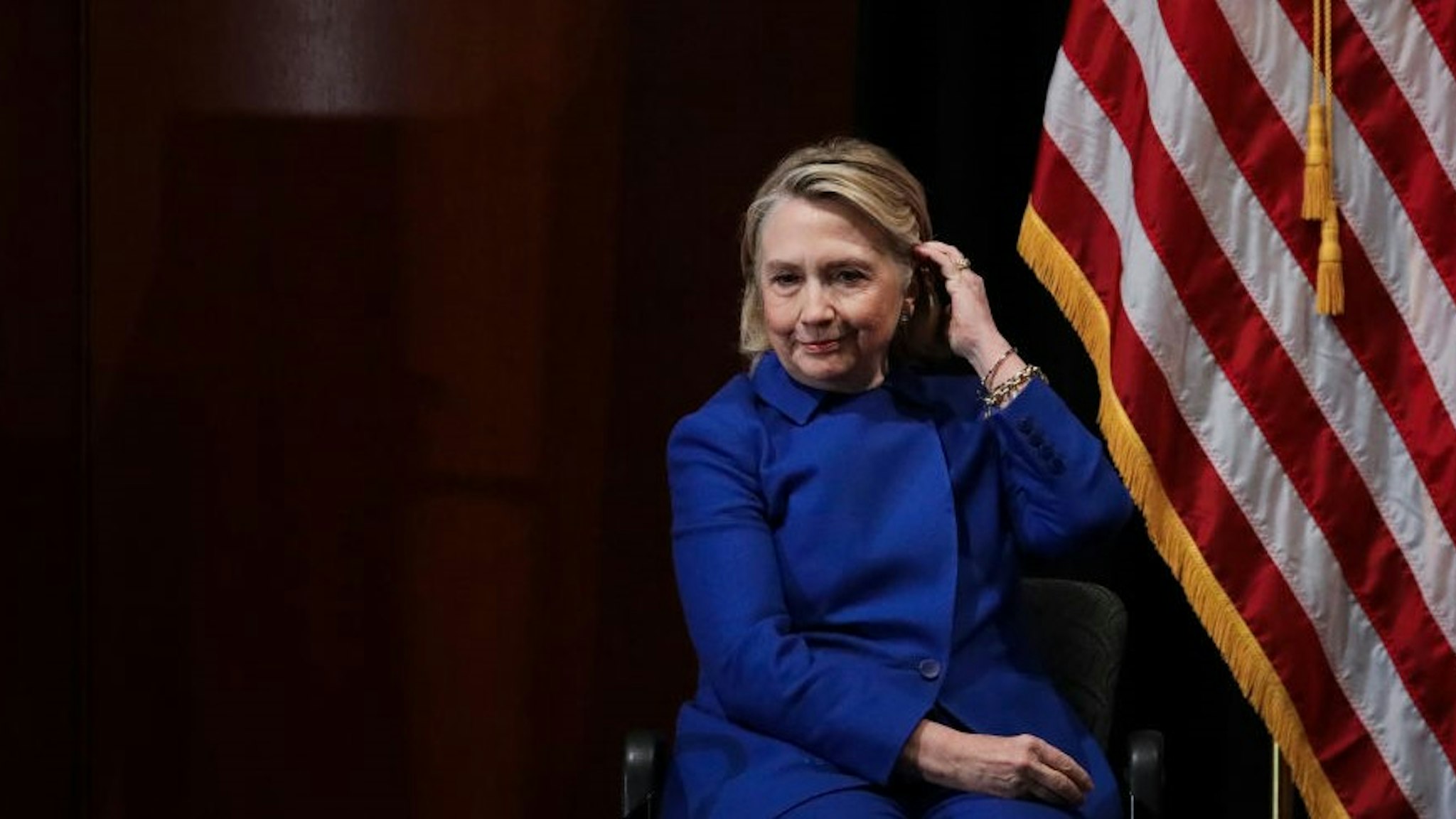 Former Secretary of State Hillary Clinton looks on during an event to discuss reproductive rights at Barnard College, January 7, 2019 in New York City.