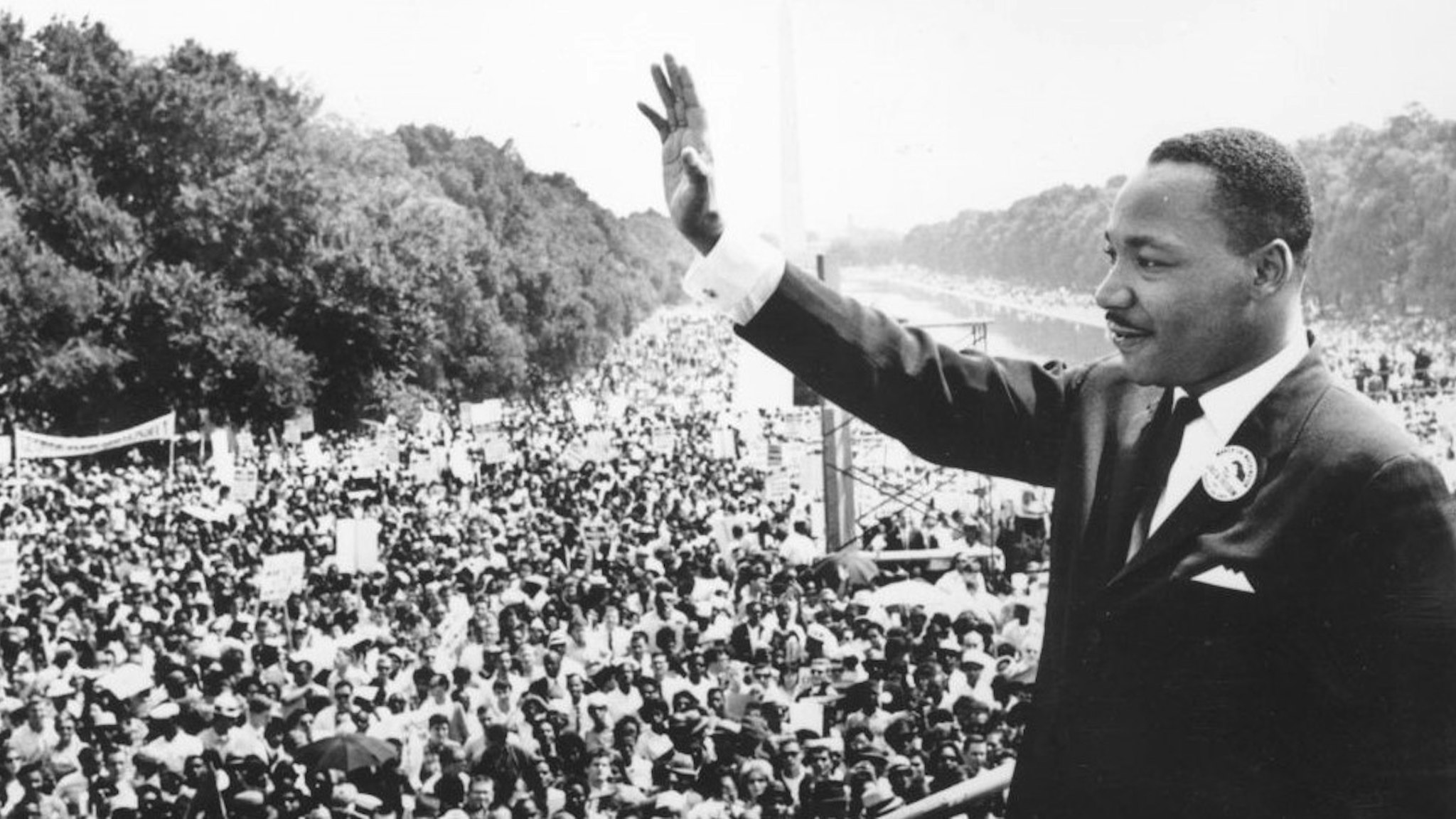Black American civil rights leader Martin Luther King (1929 - 1968) addresses crowds during the March On Washington at the Lincoln Memorial, Washington DC, where he gave his 'I Have A Dream' speech