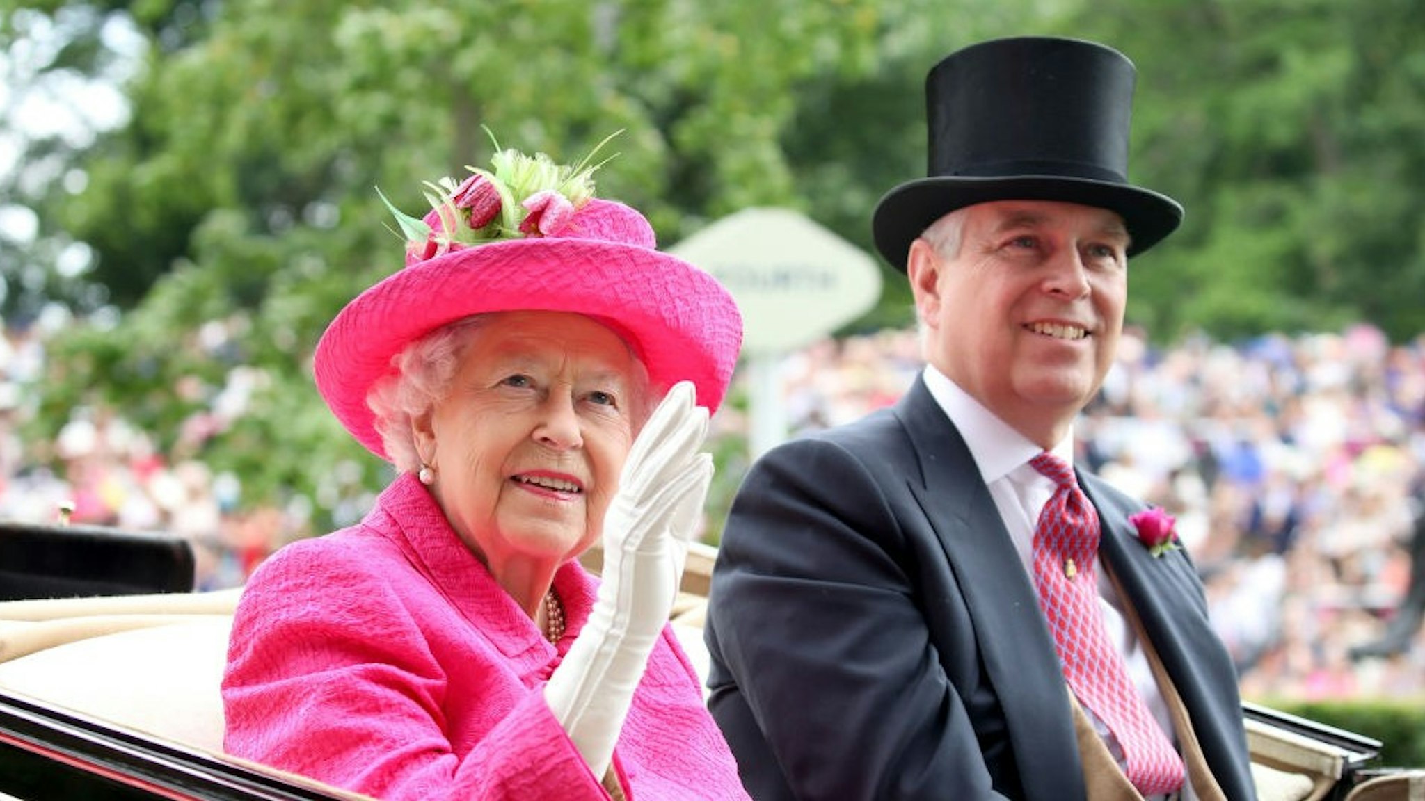 ASCOT, ENGLAND - JUNE 22: Queen Elizabeth II and Prince Andrew, Duke of York attend Royal Ascot 2017 at Ascot Racecourse on June 22, 2017 in Ascot, England.