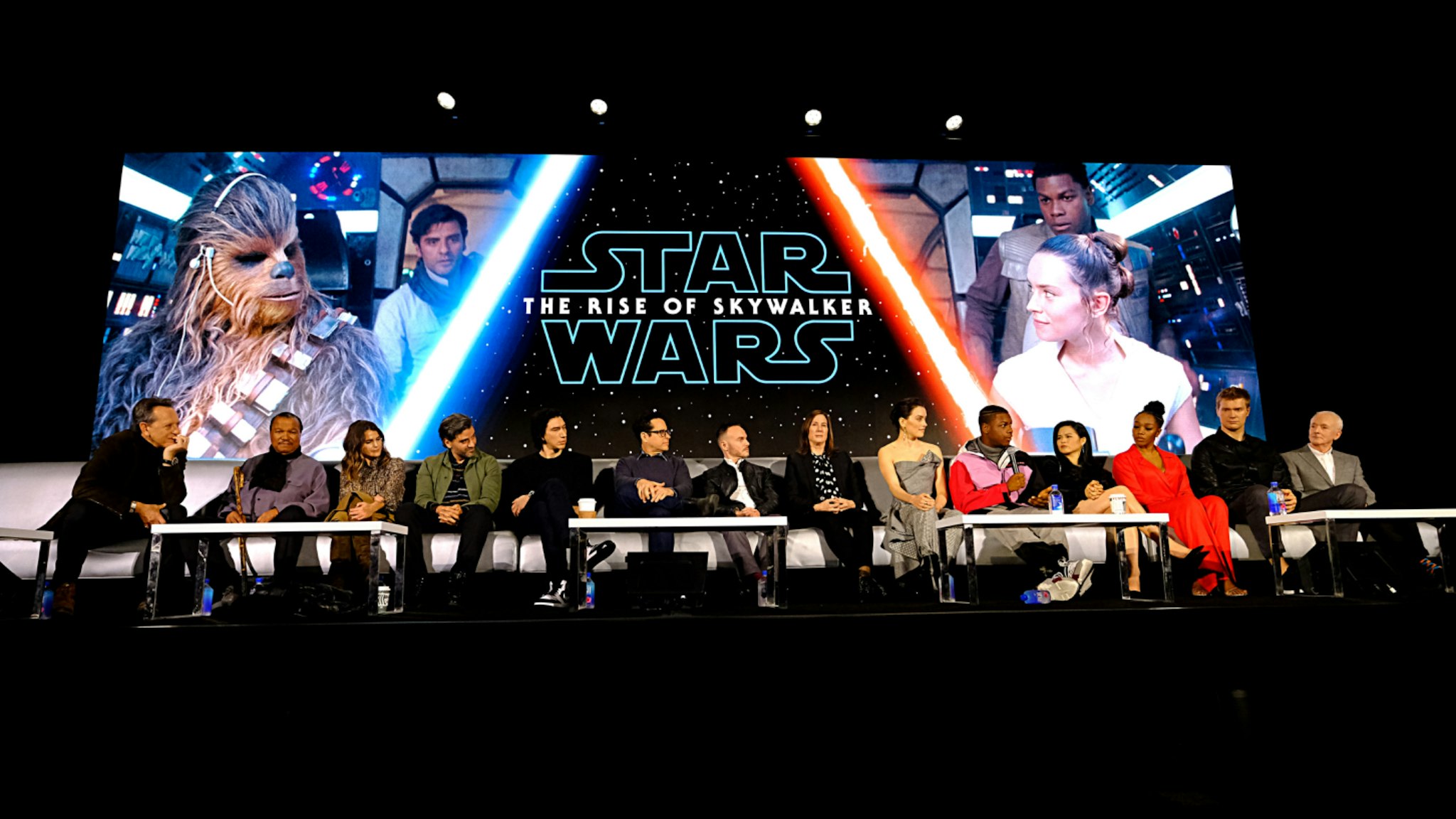 Actors participate in the global press conference for "Star Wars: The Rise of Skywalker" at the Pasadena Convention Center on December 04, 2019 in Pasadena, California.