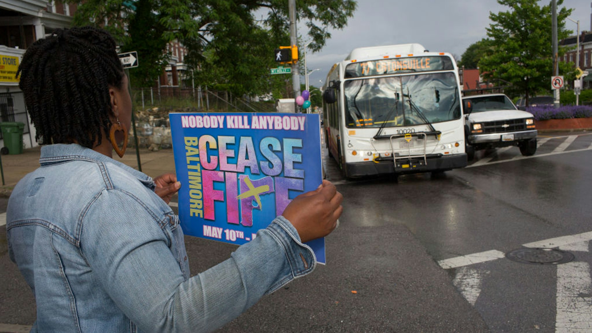 Ceasefire Baltimore, an anti-violence group, holds a kickoff rally to call for a Mother's Day weekend without any violence on May 10, 2019 in Baltimore, Maryland.(Photo by Andrew Lichtenstein/Corbis via Getty Images)