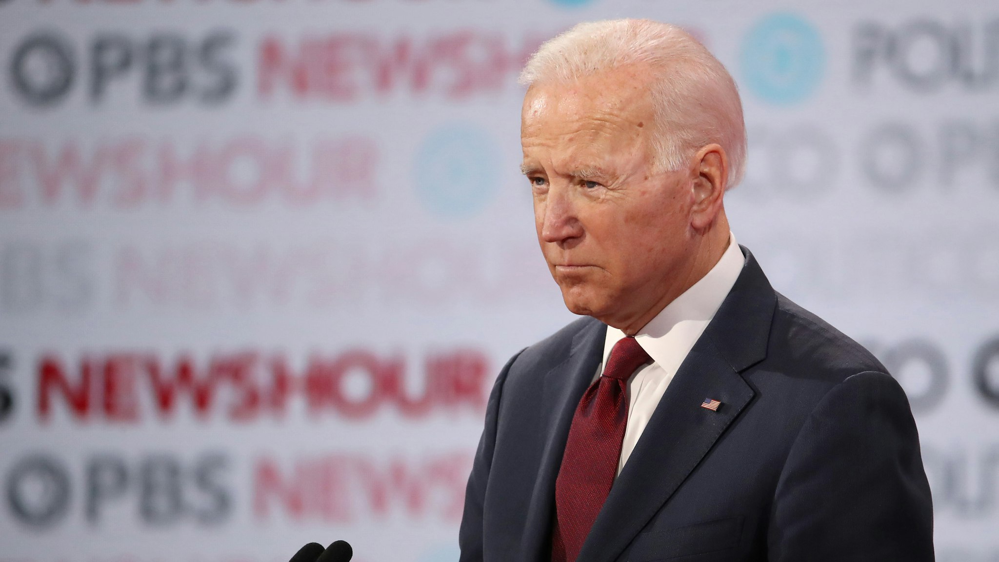 LOS ANGELES, CALIFORNIA - DECEMBER 19: Former Vice President Joe Biden listens during the Democratic presidential primary debate at Loyola Marymount University on December 19, 2019 in Los Angeles, California. Seven candidates out of the crowded field qualified for the 6th and last Democratic presidential primary debate of 2019 hosted by PBS NewsHour and Politico.