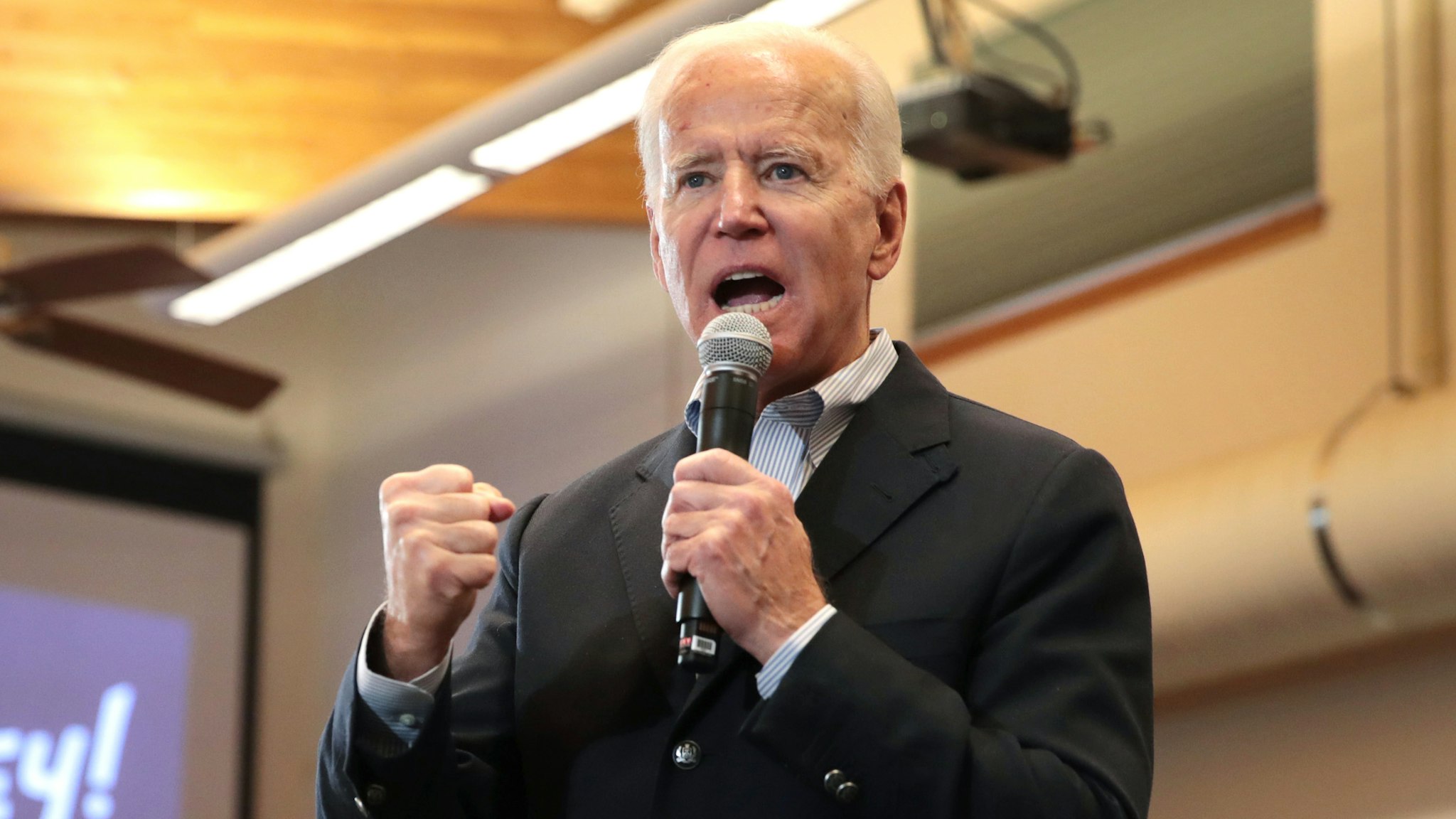 ALGONA, IOWA - DECEMBER 02: Democratic presidential candidate, former Vice President Joe Biden speaks during a campaign stop at the Water's Edge Nature Center on December 2, 2019 in Algona, Iowa. The stop was part of Biden's 650-mile "No Malarkey" campaign bus trip through rural Iowa. The 2020 Iowa Democratic caucuses will take place on February 3, 2020, making it the first nominating contest for the Democratic Party in choosing their presidential candidate to face Donald Trump in the 2020 election.