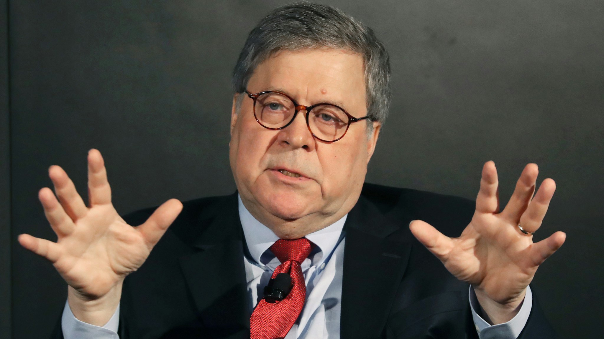 U.S. Attorney General William Barr speaks about the Justice Department's Russia investigation into the 2016 presidential campaign, during the Wall Street Journal's annual CEO Council meeting, at the Four Seasons Hotel on December 10, 2019 in Washington, DC.
