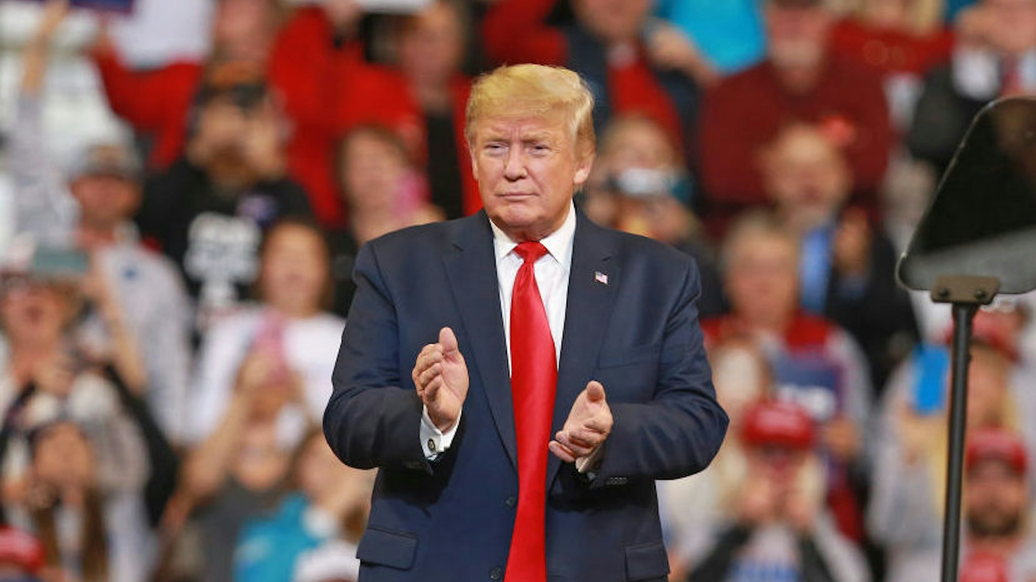 BOSSIER CITY, LOUISIANA - NOVEMBER 14: U.S. President Donald Trump attends a rally at CenturyLink Center on November 14, 2019 in Bossier City, Louisiana. President Trump headlined the rally to support Louisiana Republican gubernatorial candidate Eddie Rispone, who is looking to unseat incumbent Democratic Gov. John Bel Edwards.