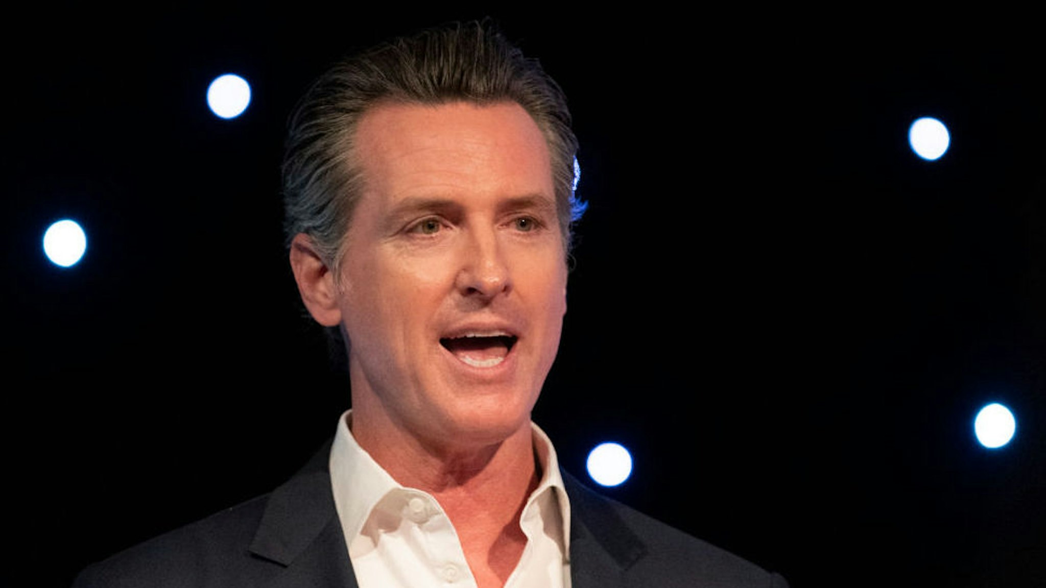 California Governor Gavin Newsom speaks at Planet’s Explore 19 Conference in San Francisco, California on October 15, 2019. The Governor talks about the importance of protecting our environment and enhance the states capability at dealing with natural disasters such as wild fire. (Photo by Yichuan Cao/NurPhoto)