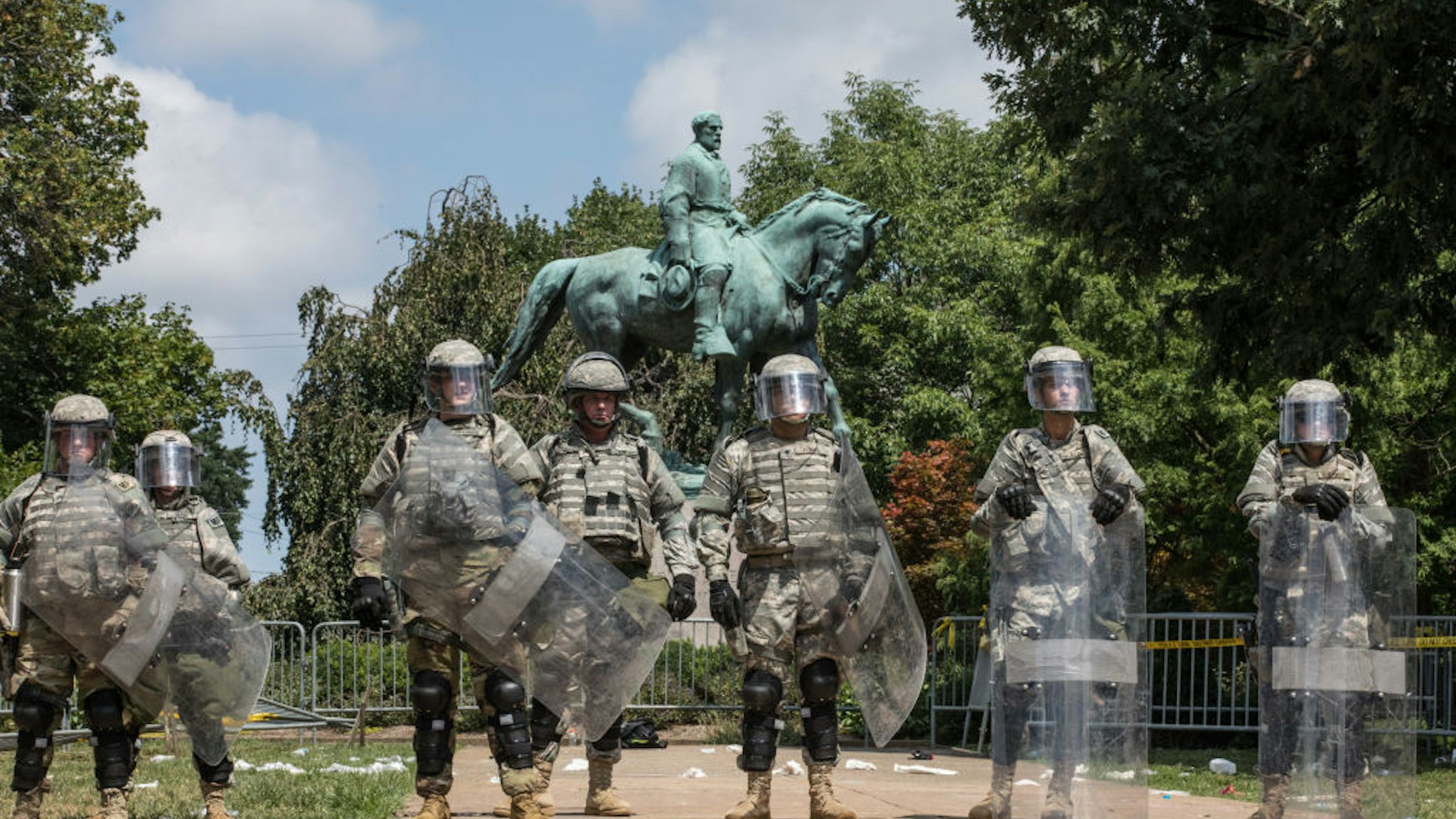 National Guard take over Emancipation Park as the Unite the Rally is shut down and declared an unlawful gathering in Charlottesville,Virginia, August 12, 2017.