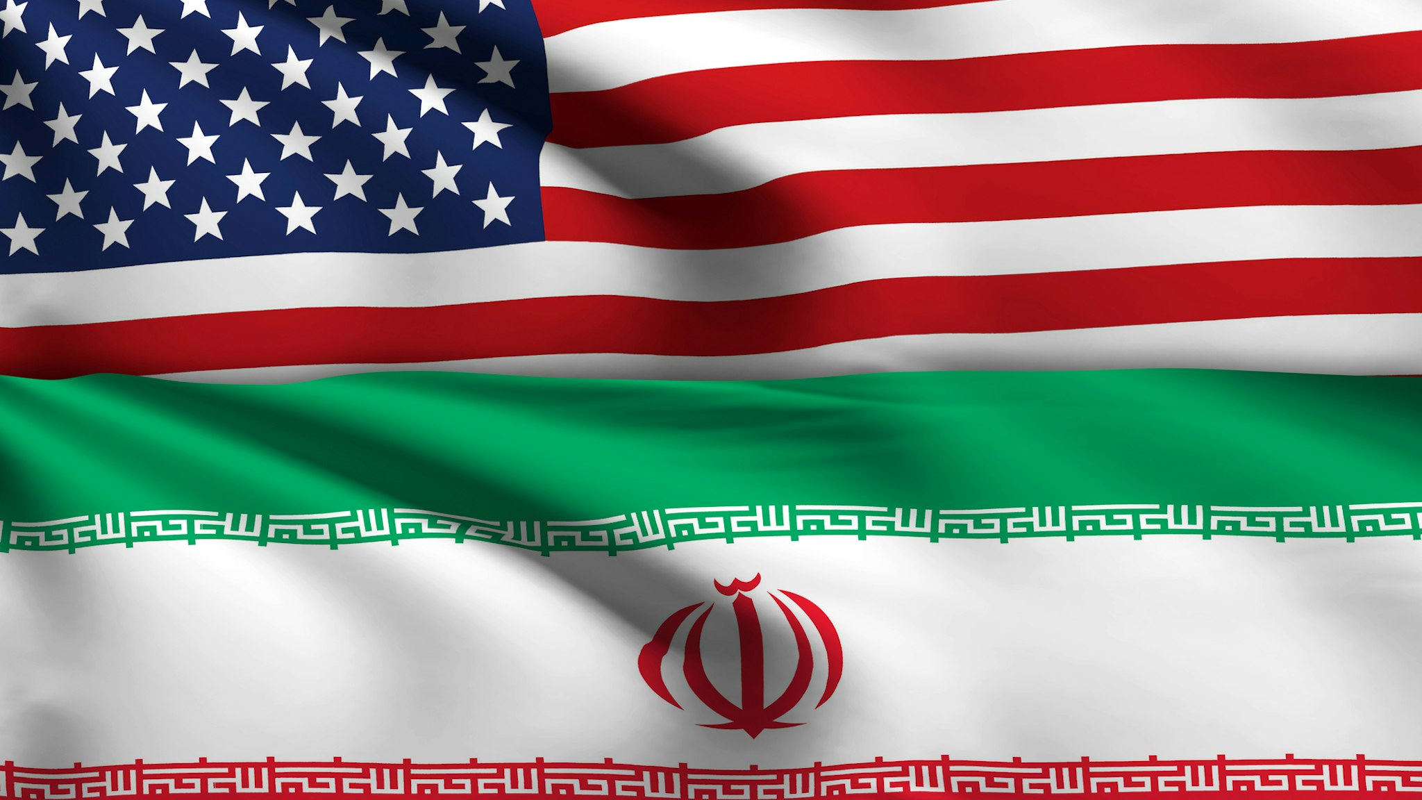 Iran - Iranian Flag USA - Flag with ripples and shadow.