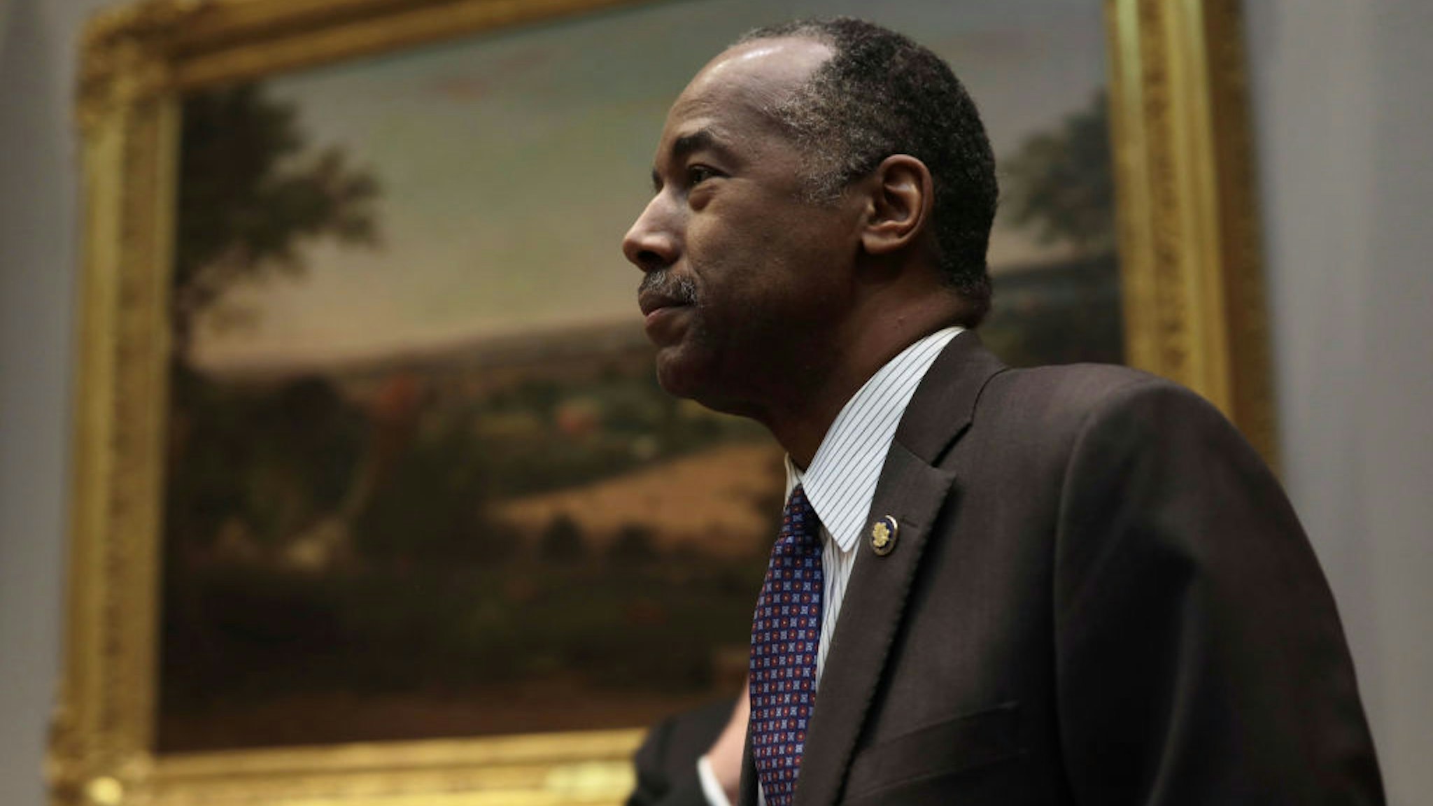 U.S. Housing and Urban Development Secretary Ben Carson arrives at a Roosevelt Room event at the White House February 6, 2019 in Washington, DC.