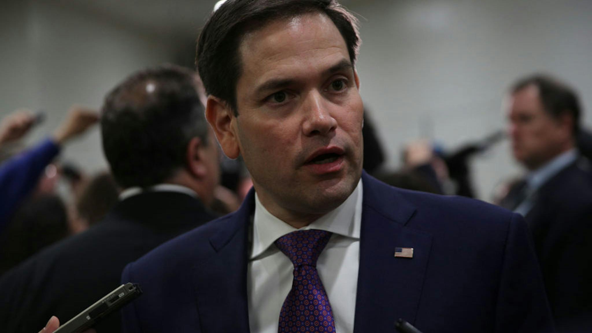 Marco Rubio Sen. Marco Rubio (R-FL) speaks to members of the media after a closed briefing for Senate members May 21, 2019 on Capitol Hill in Washington, DC. Secretary of State Mike Pompeo, Acting Defense Secretary Patrick Shanahan and Chairman of Joint Chiefs of Staff Joseph Dunford briefed Congressional members on Iran.