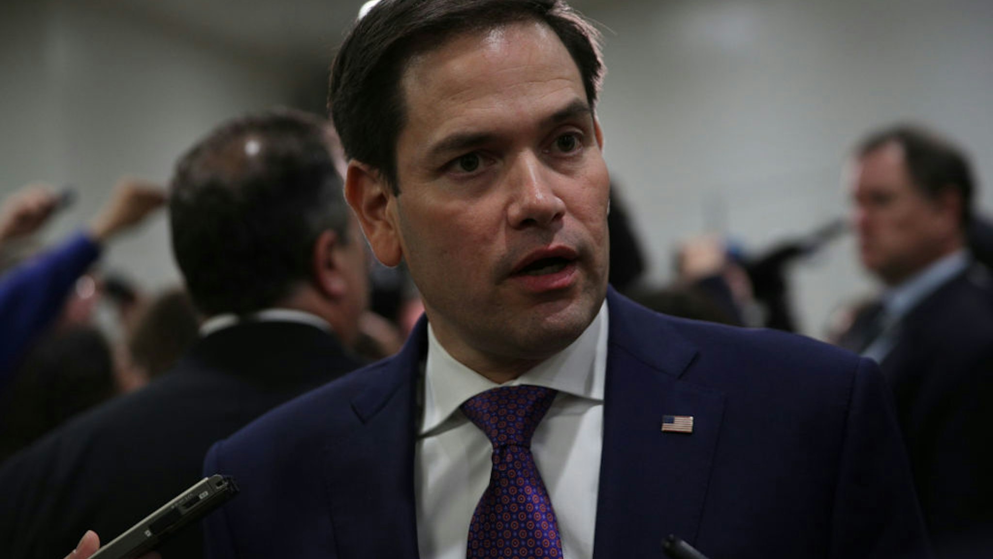 Sen. Marco Rubio (R-FL) speaks to members of the media after a closed briefing for Senate members May 21, 2019 on Capitol Hill in Washington, DC. Secretary of State Mike Pompeo, Acting Defense Secretary Patrick Shanahan and Chairman of Joint Chiefs of Staff Joseph Dunford briefed Congressional members on Iran.