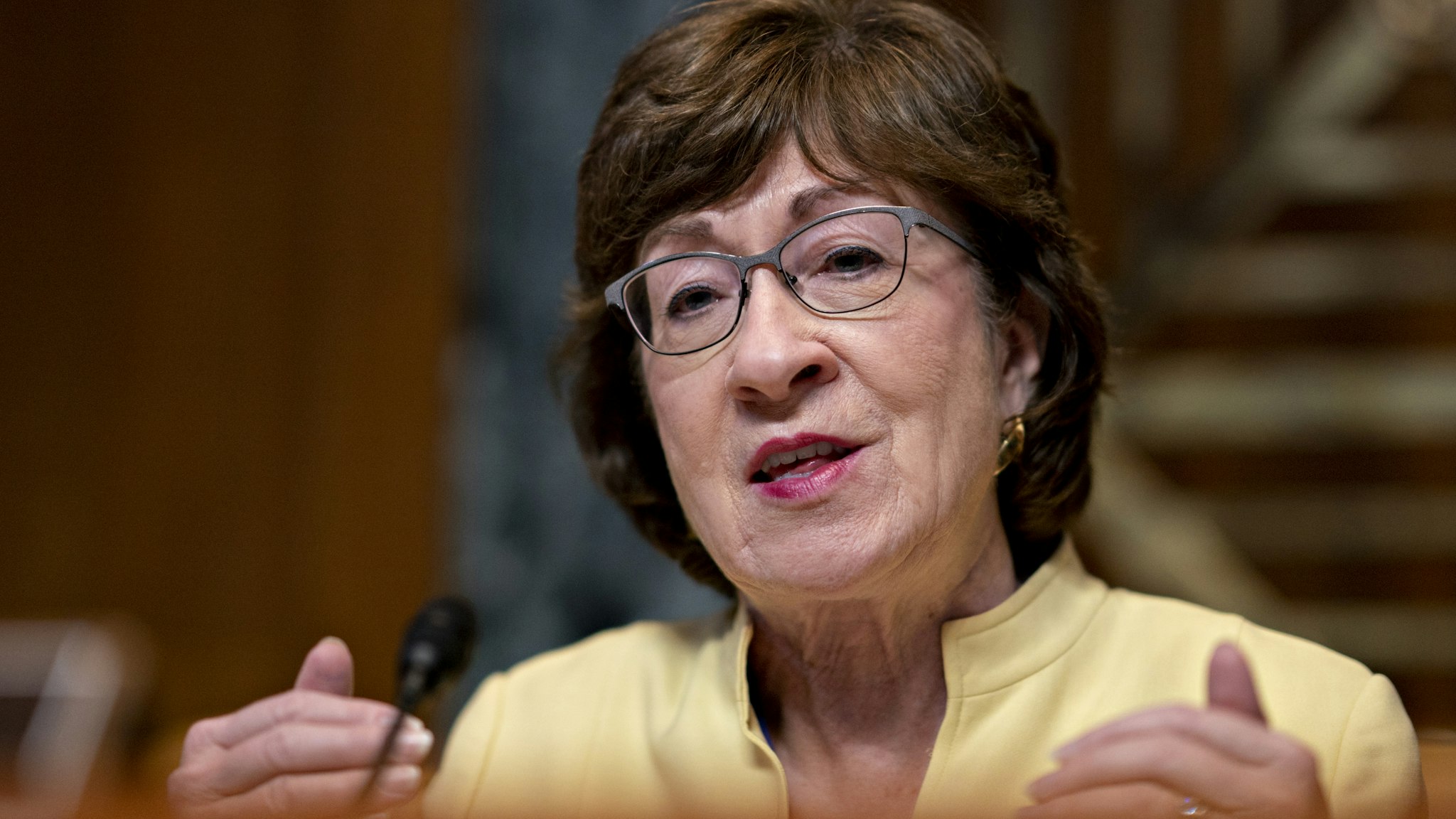 Senator Susan Collins, a Republican from Maine and chairman of the Senate Appropriations Subcommittee on Transportation, questions witnesses during a hearing in Washington, D.C., U.S., on Wednesday, July 31, 2019. U.S. aviation regulators, who have been stung by criticism for approving a flawed design on the Boeing Co. 737 Max that helped lead to two crashes, told lawmakers at the hearing that the scrutiny they're facing will improve safety. Photographer: Andrew Harrer/Bloomberg via Getty Images