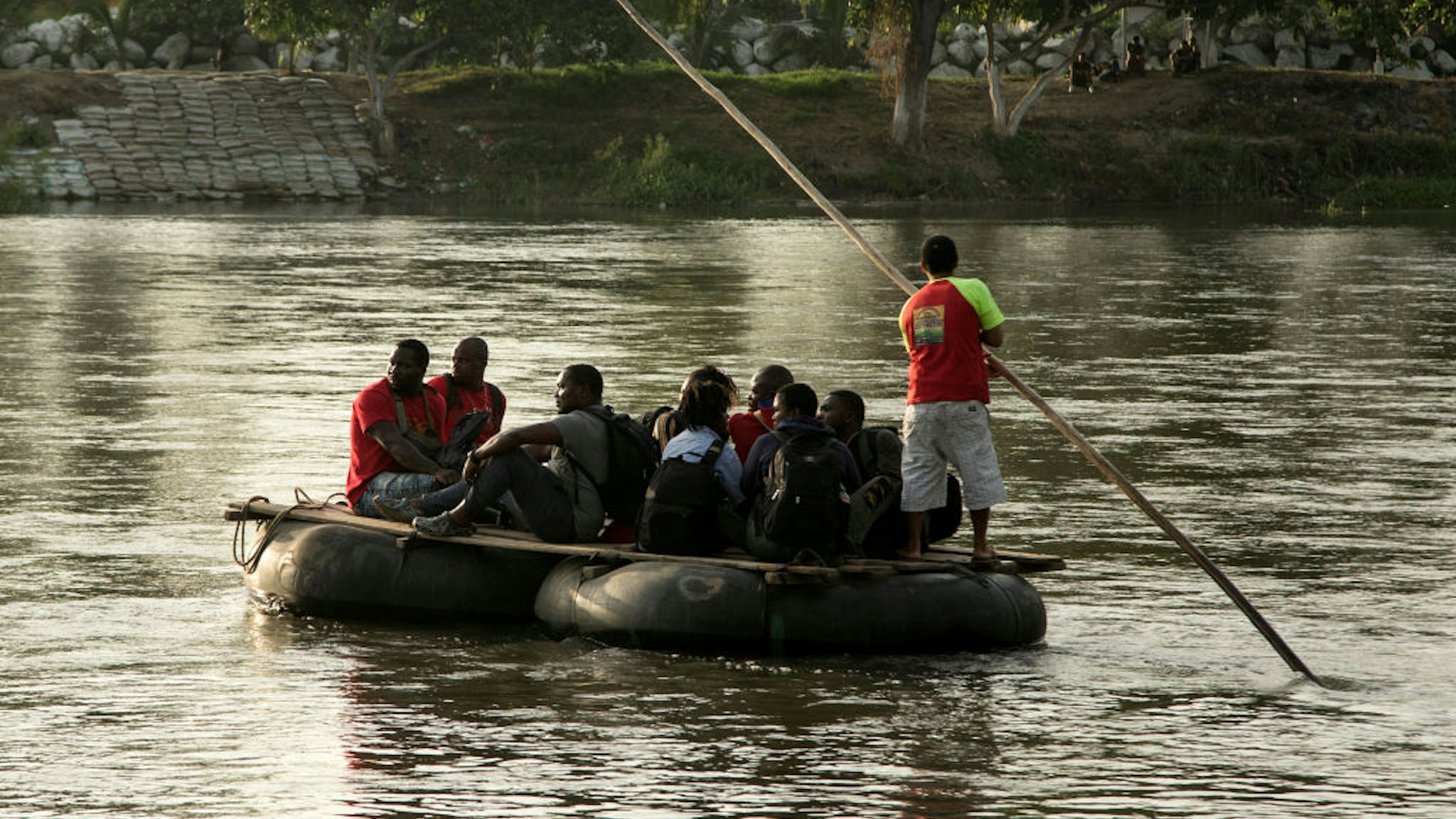 A group of migrants from Cameroon return to Guatemala on rafts on July 4, 2019 in Ciudad Hidalgo, Mexico.