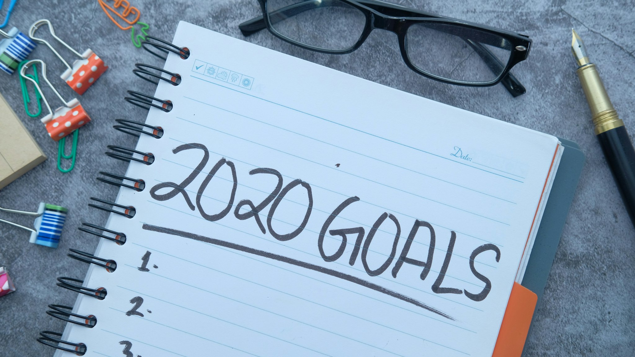 2020 goals on notepad