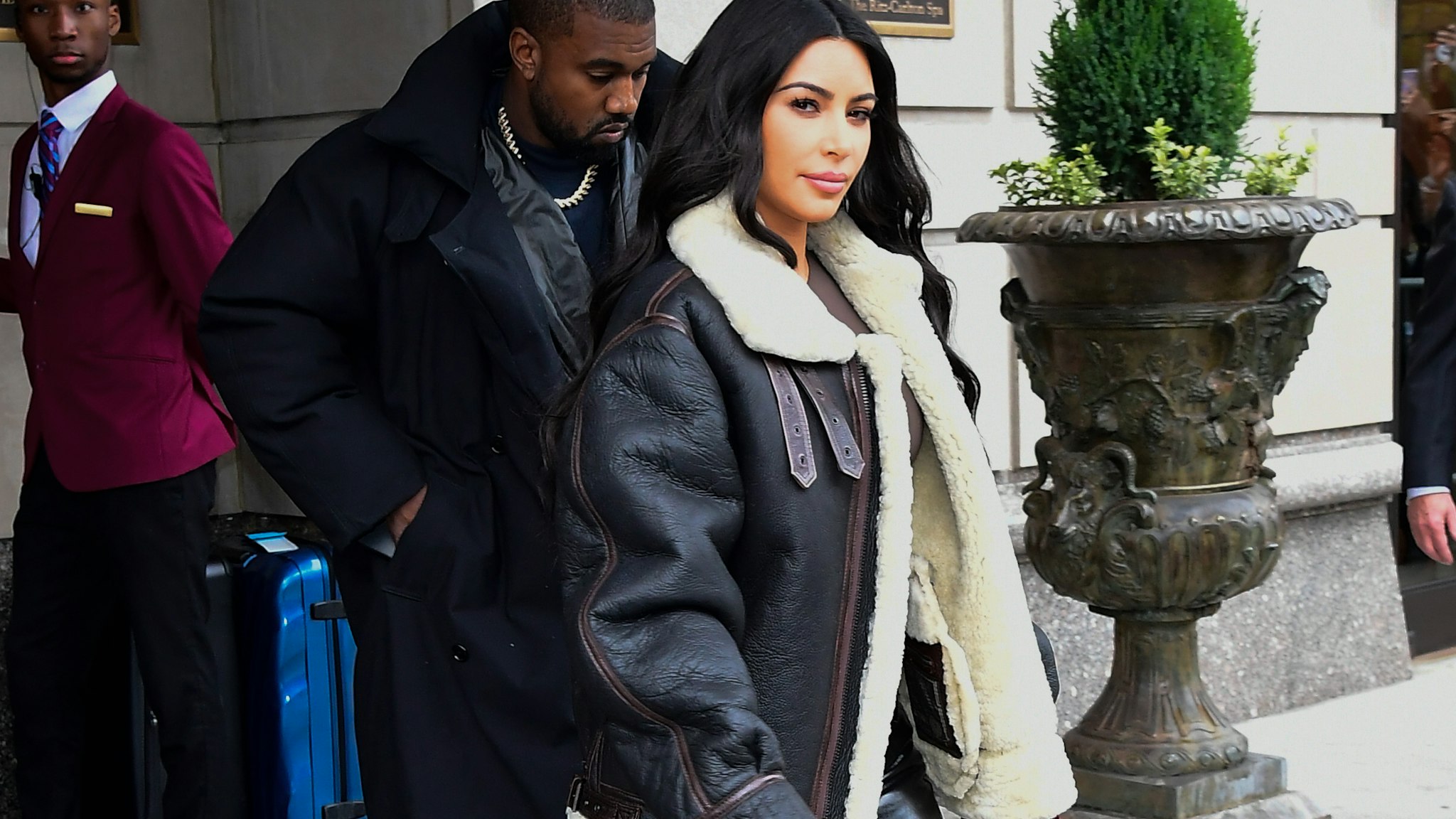 NEW YORK, NY - NOVEMBER 07: Kim Kardashian-West and Kanye West are seen out and about in Manhatta on November 7, 2019 in New York City. (Photo by Raymond Hall/GC Images) Comp Save to Board PREMIUM ACCESS Small