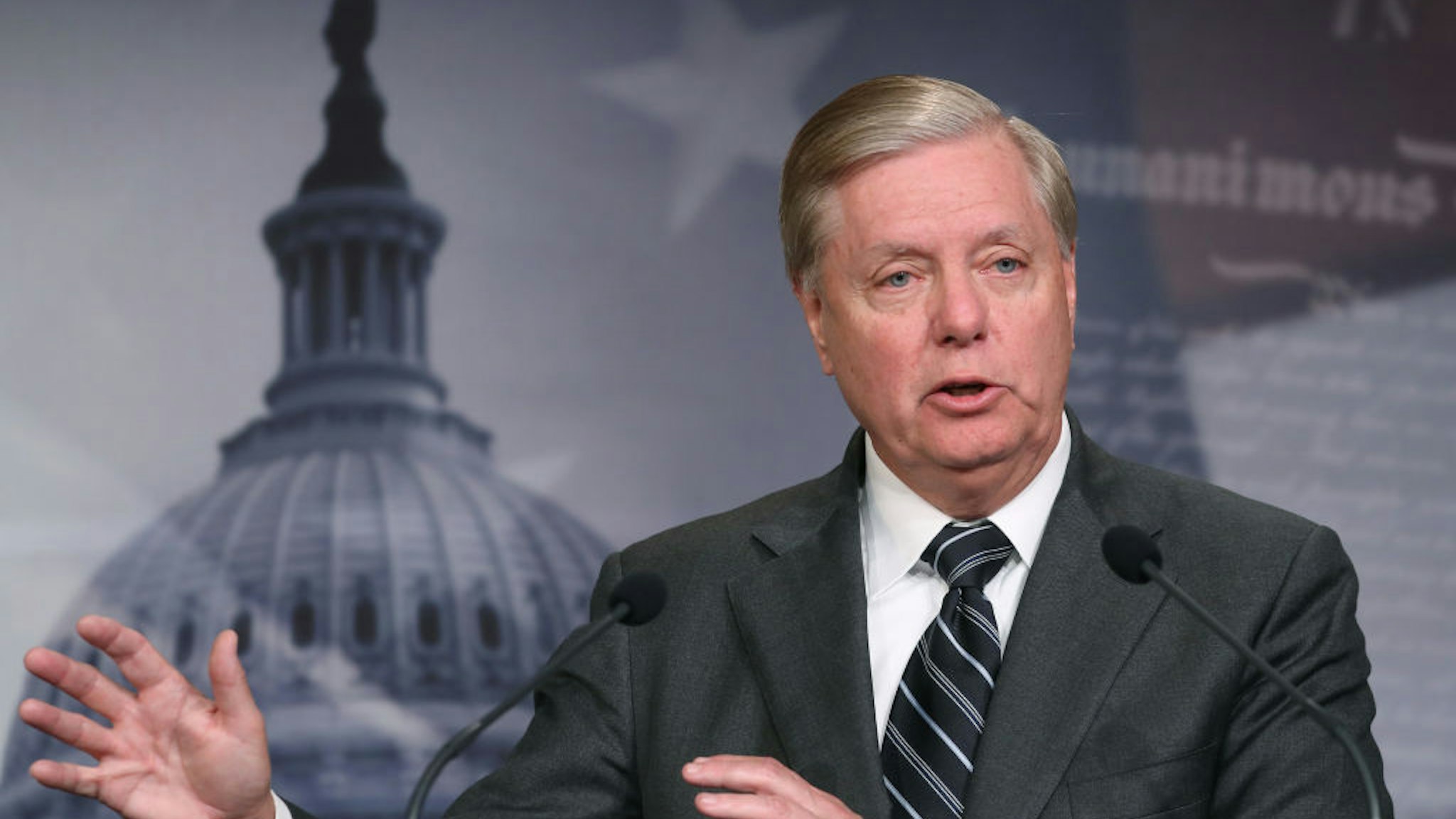 Senate Judiciary Committee Chairman Lindsey Graham (R-SC), speaks after introducing a resolution condemning House Impeachment inquiry against President Donald Trump, at the U.S. Capitol on October 24, 2019 in Washington, DC.