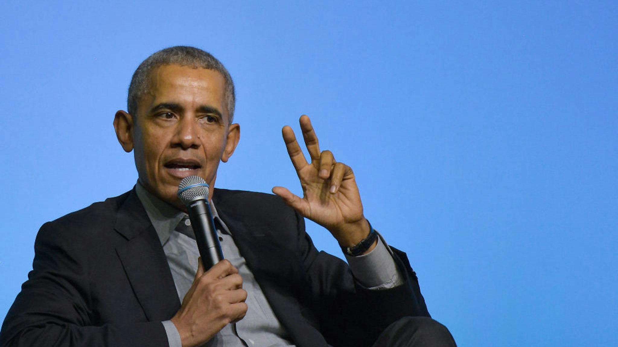 Former U.S. President Barack Obama speaks on the stage as he attends an Obama Foundation event in Kuala Lumpur, Malaysia, 13 December 2019. Obama and his wife Michelle are in Kuala Lumpur for the inaugural Leaders: Asia-Pacific conference, focused on promoting women's education in the region.
