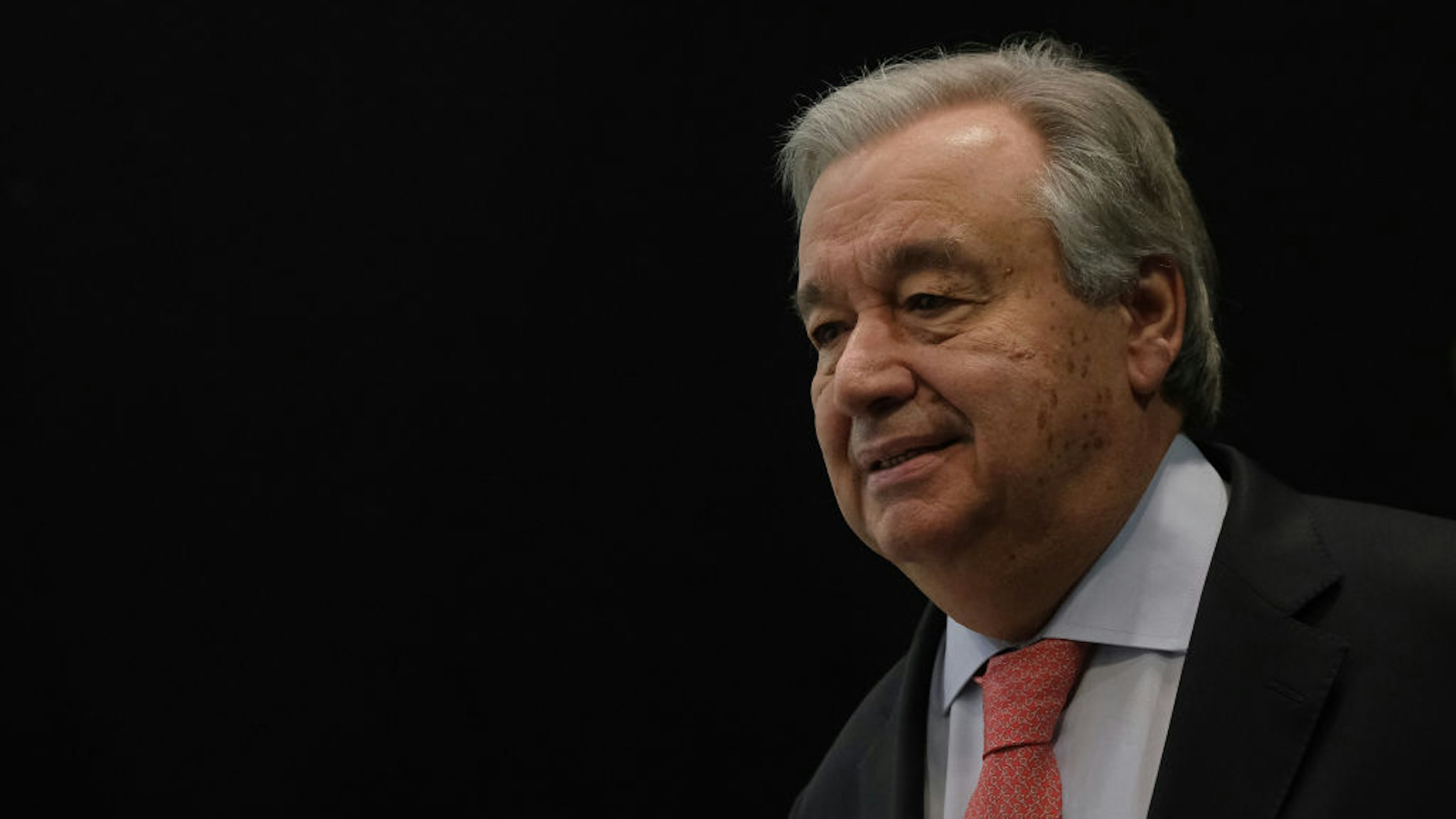 United Nations Secretary-General Antonio Guterres arrives to speak to the media ahead of the UNFCCC COP25 climate conference on December 1, 2019 in Madrid, Spain.