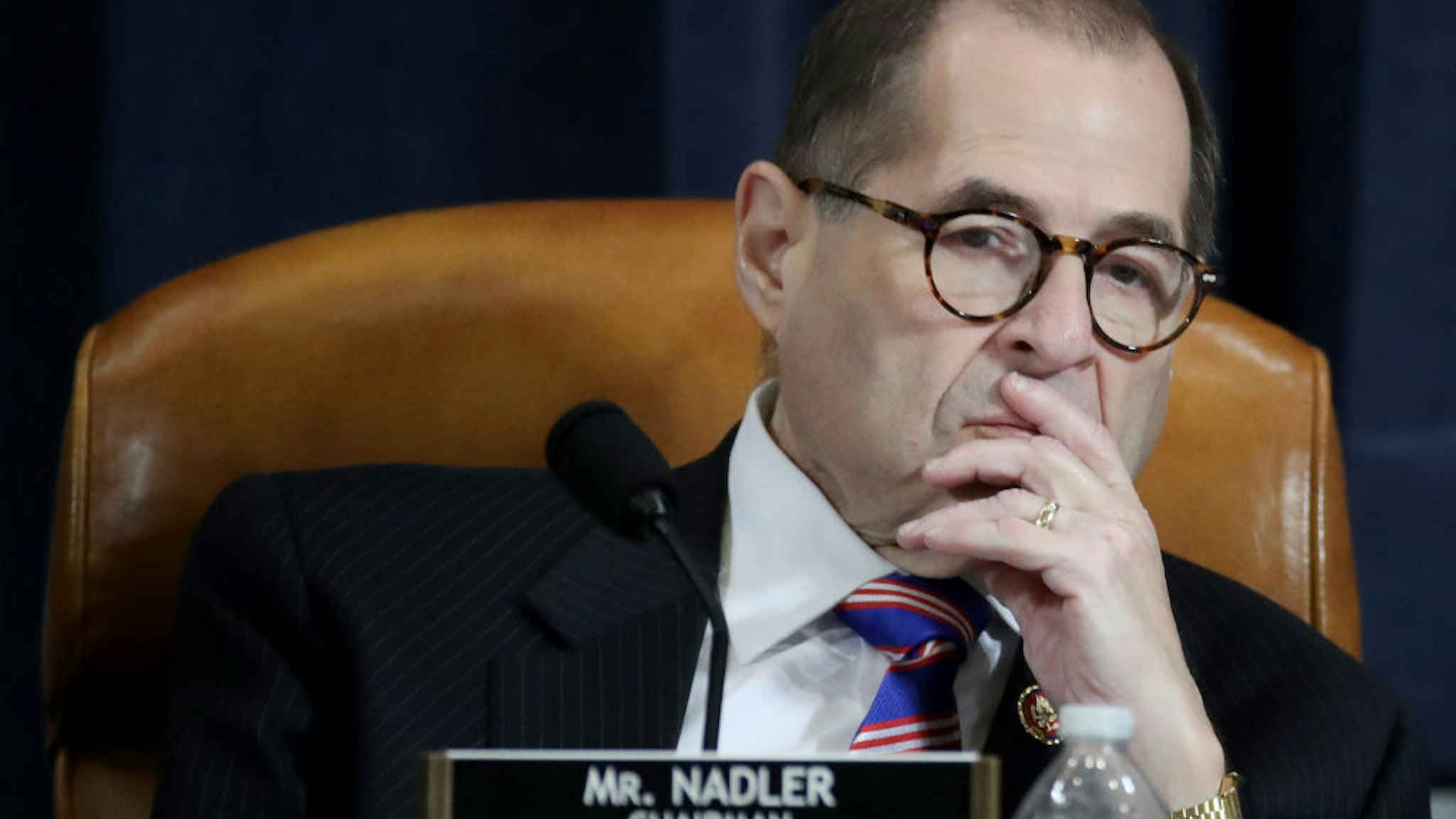 WASHINGTON, DC - DECEMBER 04: Committee chairman Rep. Jerry Nadler (D-NY) listens as constitutional scholars testify before the House Judiciary Committee in the Longworth House Office Building on Capitol Hill December 4, 2019 in Washington, DC. This is the first hearing held by the House Judiciary Committee in the impeachment inquiry against U.S. President Donald Trump, whom House Democrats say held back military aid for Ukraine while demanding it investigate his political rivals. The Judiciary Committee will decide whether to draft official articles of impeachment against President Trump to be voted on by the full House of Representatives.