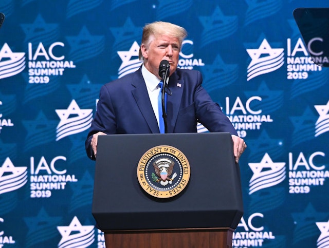 HOLLYWOOD, FLORIDA - DECEMBER 07: President Donald Trump speaks at the Israeli American Council National Summit on December 07, 2019 in Hollywood, Florida.