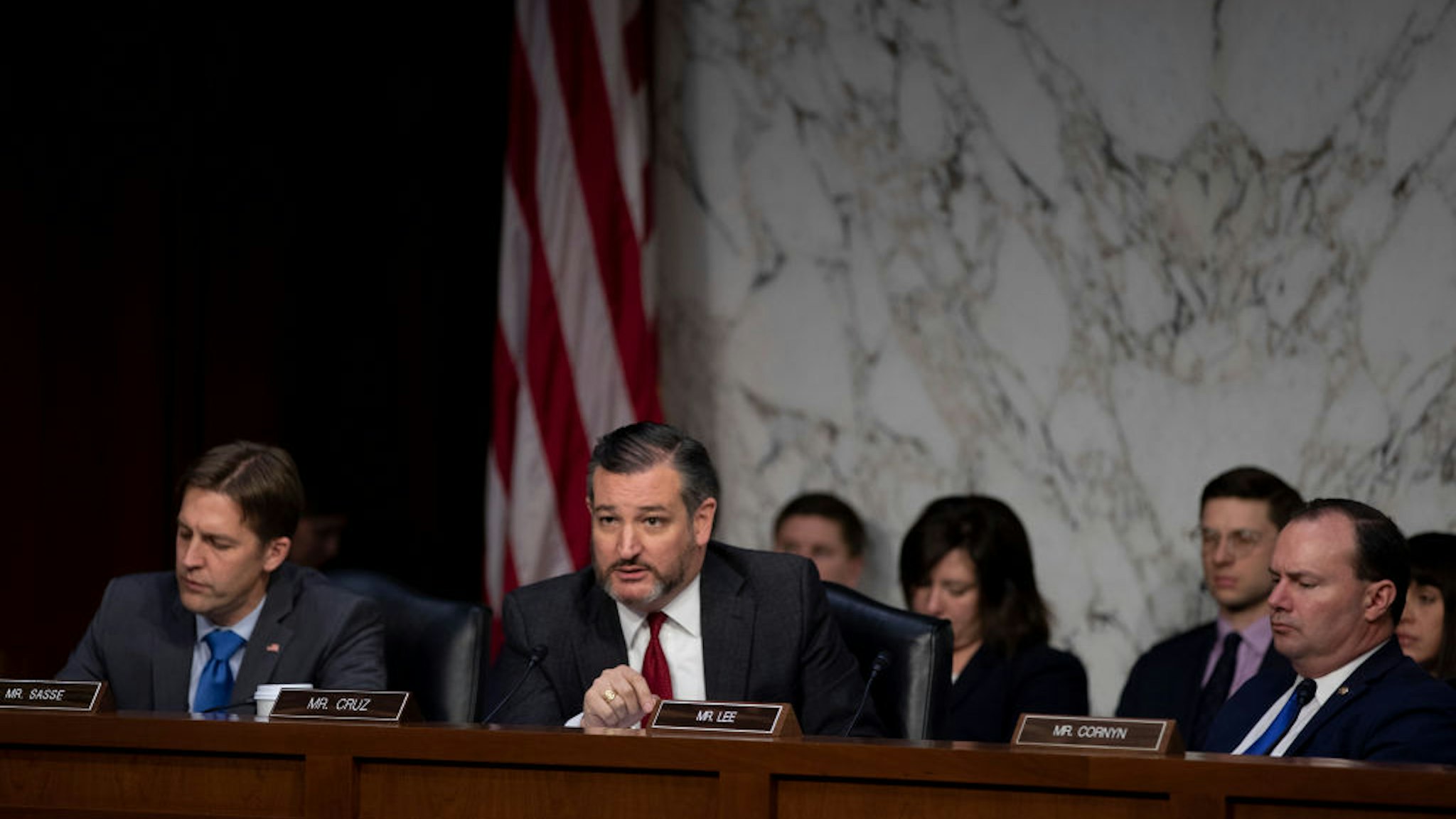 Sen. Ted Cruz (R-TX) asks questions to Michael Horowitz, inspector general for the Justice Department as he testifies before the Senate Judiciary Committee in the Hart Senate Office Building on December 11, 2019 in Washington, DC.